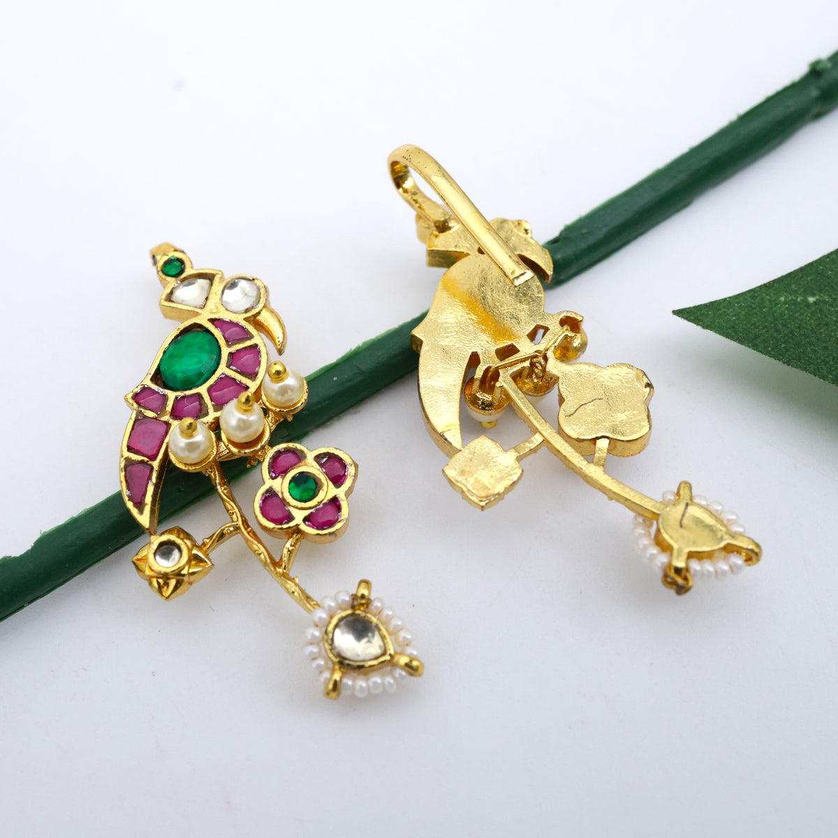 Premium Pachi Kundan Parrot Earcuff Earrings
