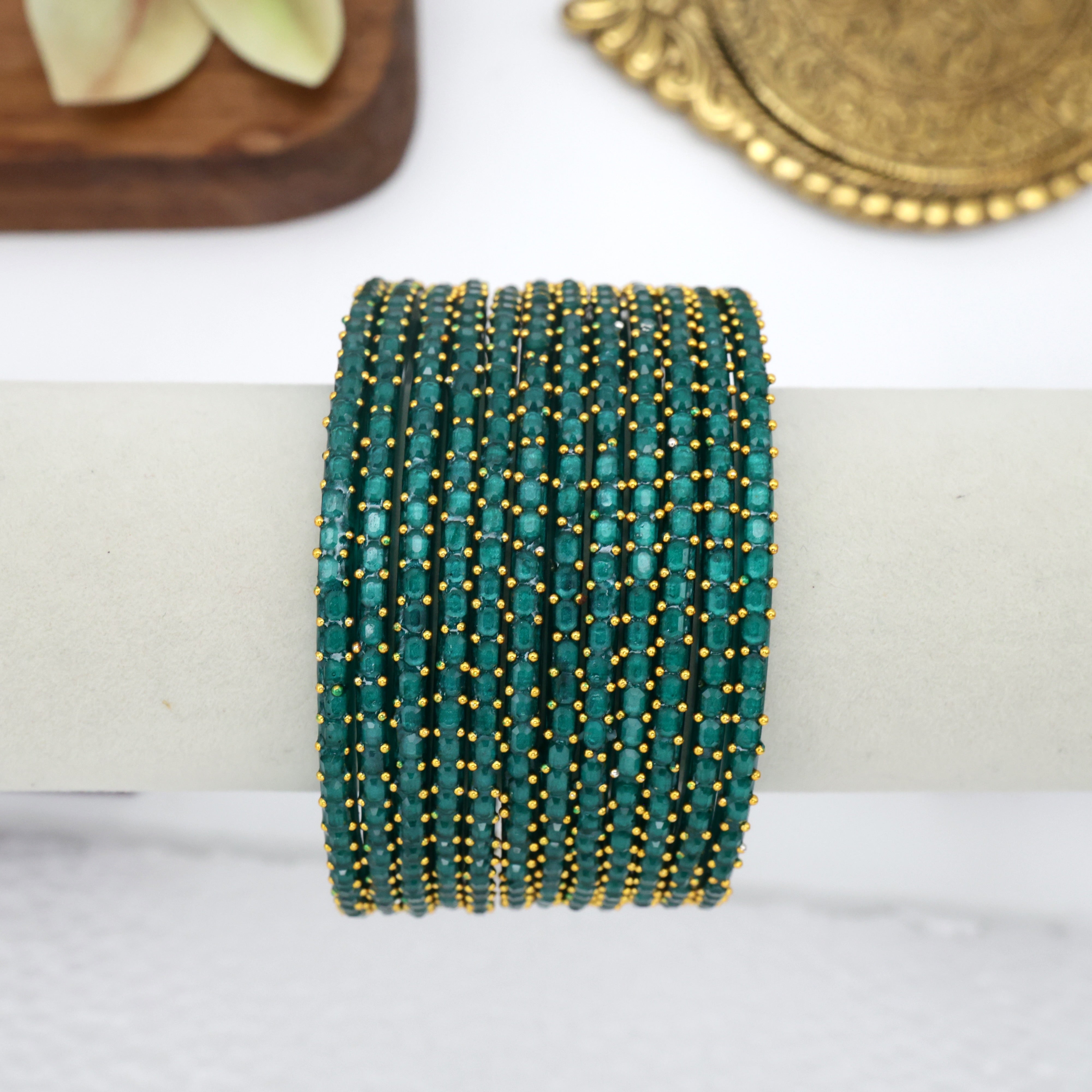 PREMIUM BRICK CUT BANGLES (ONE DOZEN)- PEACOCK BLUE