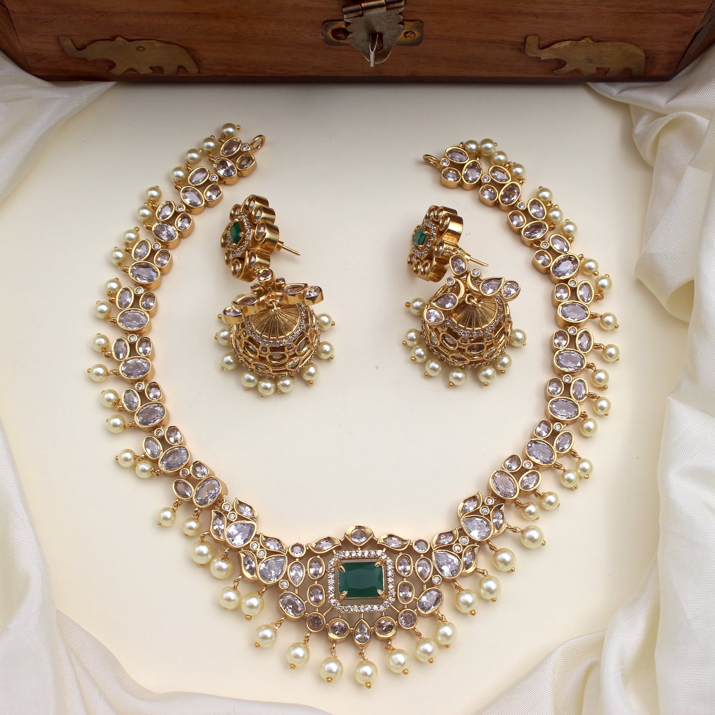 Diamond Look AD Doublet No Idol No Figure Bridal Necklace Set