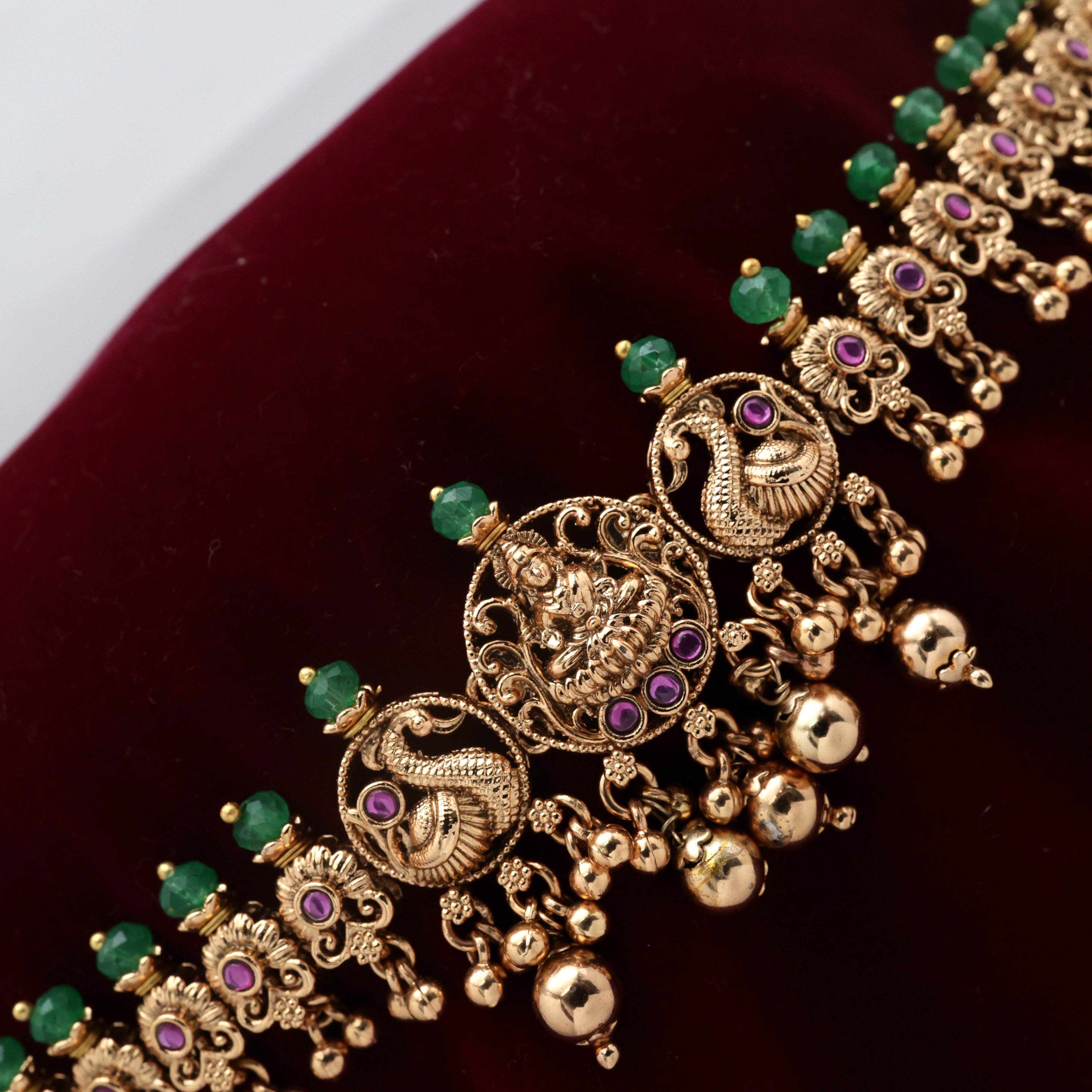 Gold Look Antique Mahalakshmi Devi Kemp Flower Bridal Hip Chain