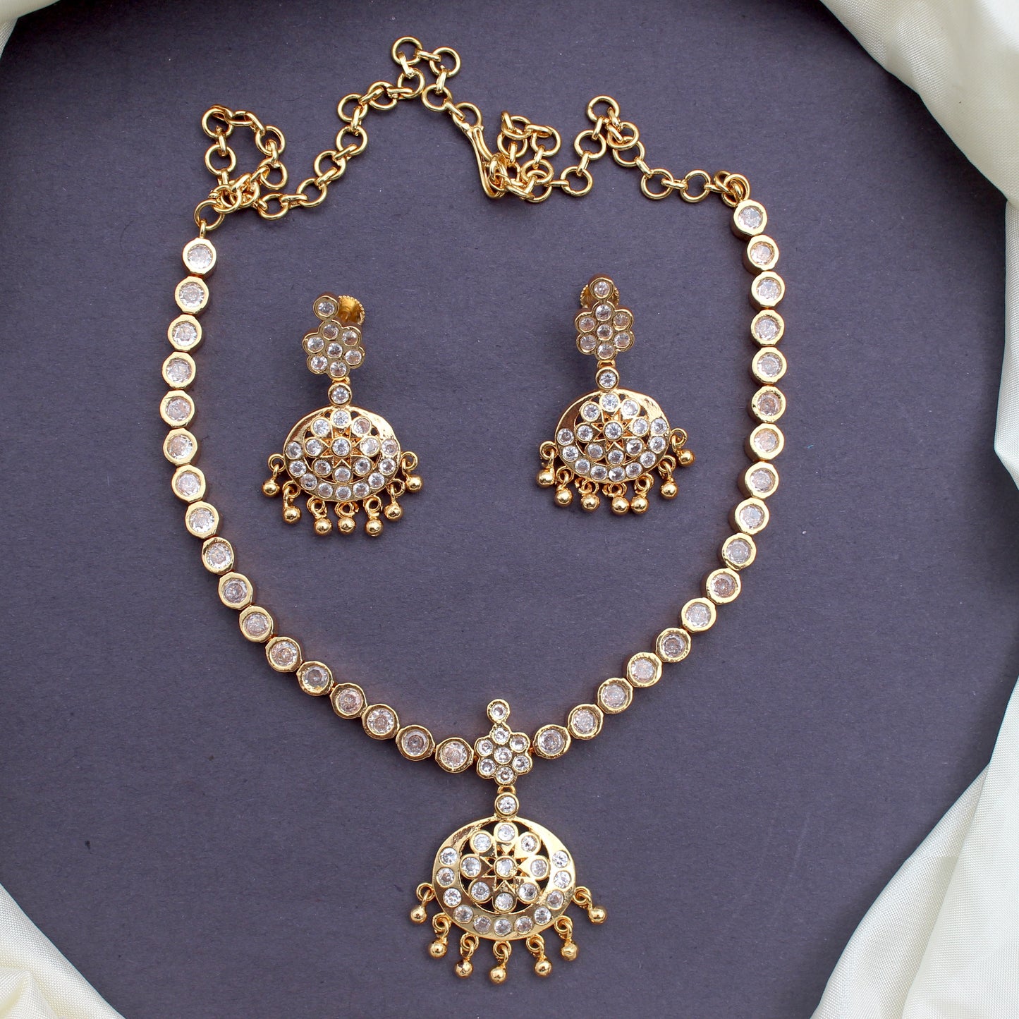 Real Gold Tone Traditional Classic Stone Attigai