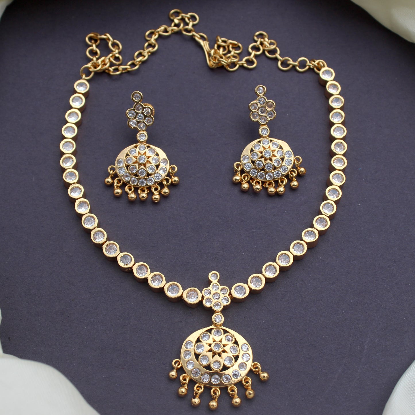 Real Gold Tone Traditional Classic Stone Attigai