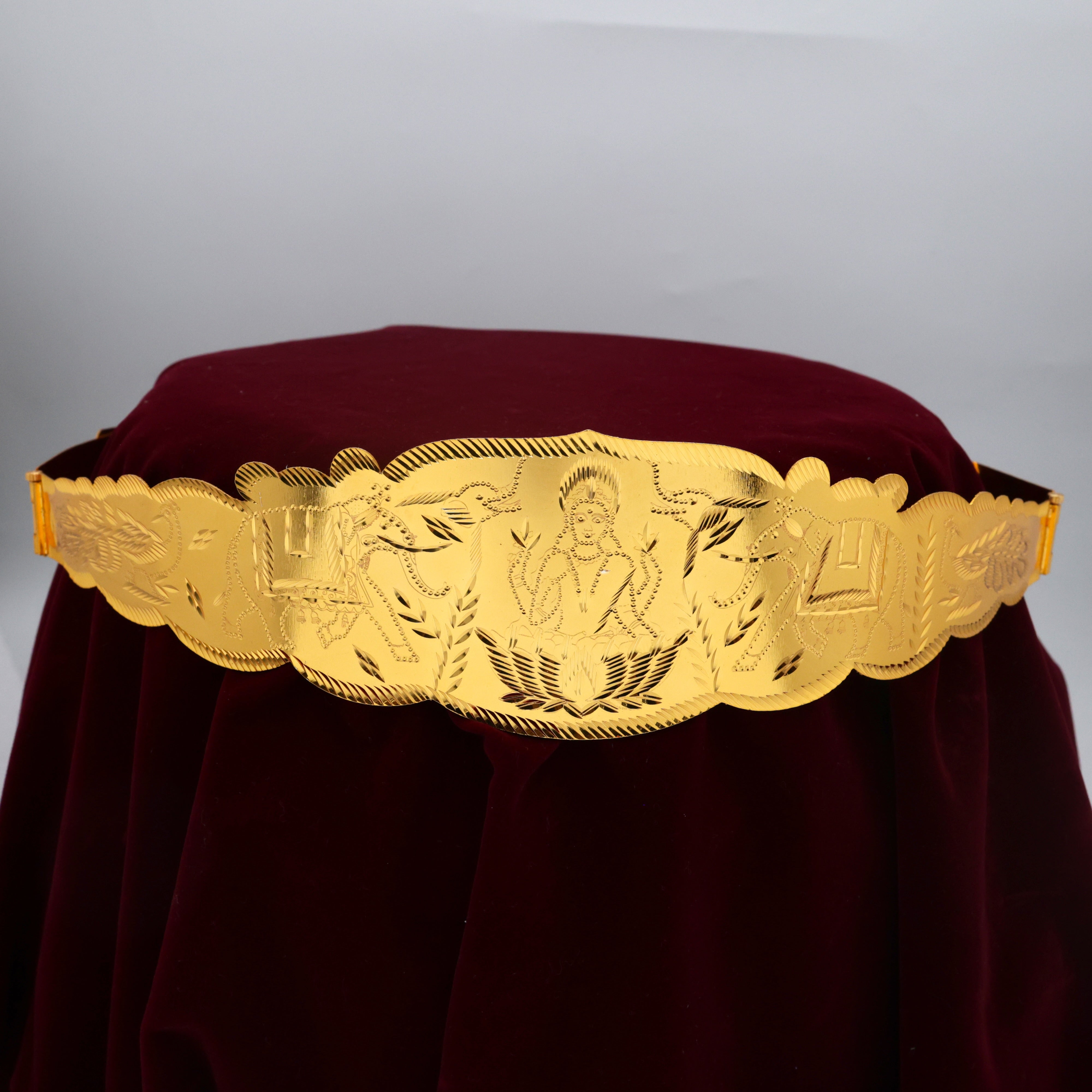 Gold Look Alike Mahalakshmi Devi With Elephants Adjustable Bridal Hip Belt