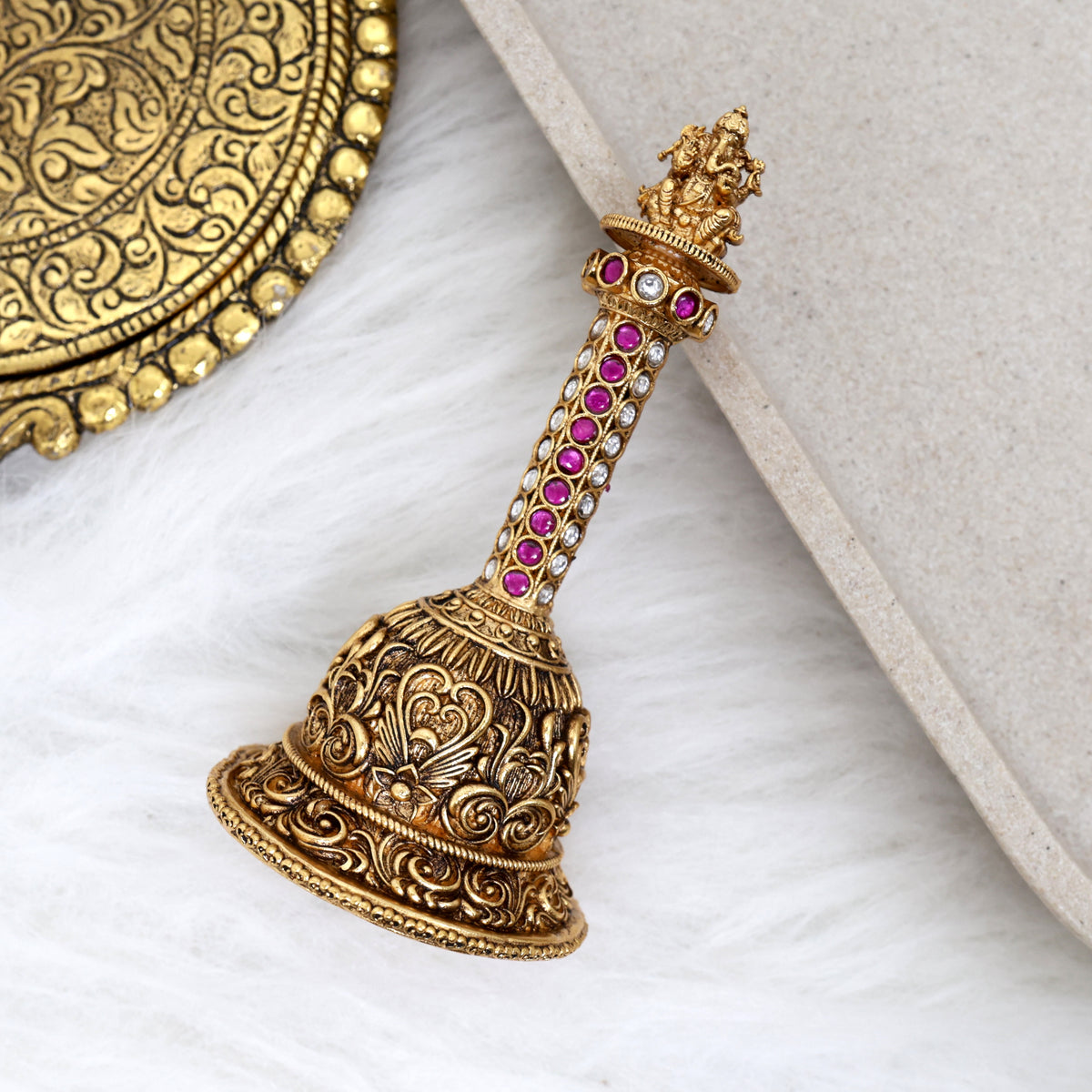 Premium Antique Nagas Kemp Puja Bell - Ganesha