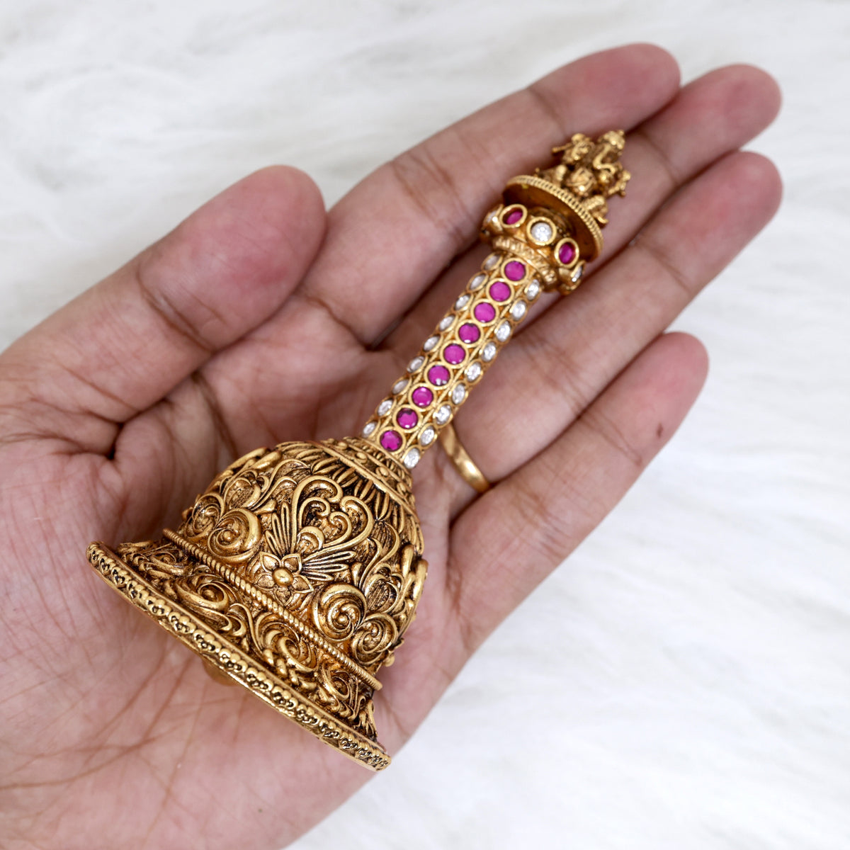 Premium Antique Nagas Kemp Puja Bell - Mahalakshmi