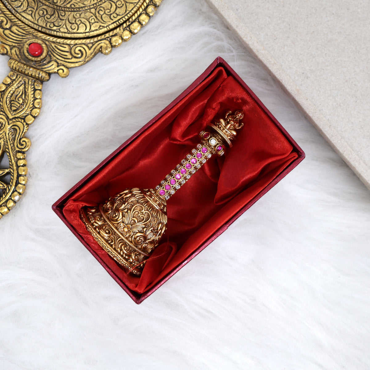 Premium Antique Nagas Kemp Puja Bell - Mahalakshmi