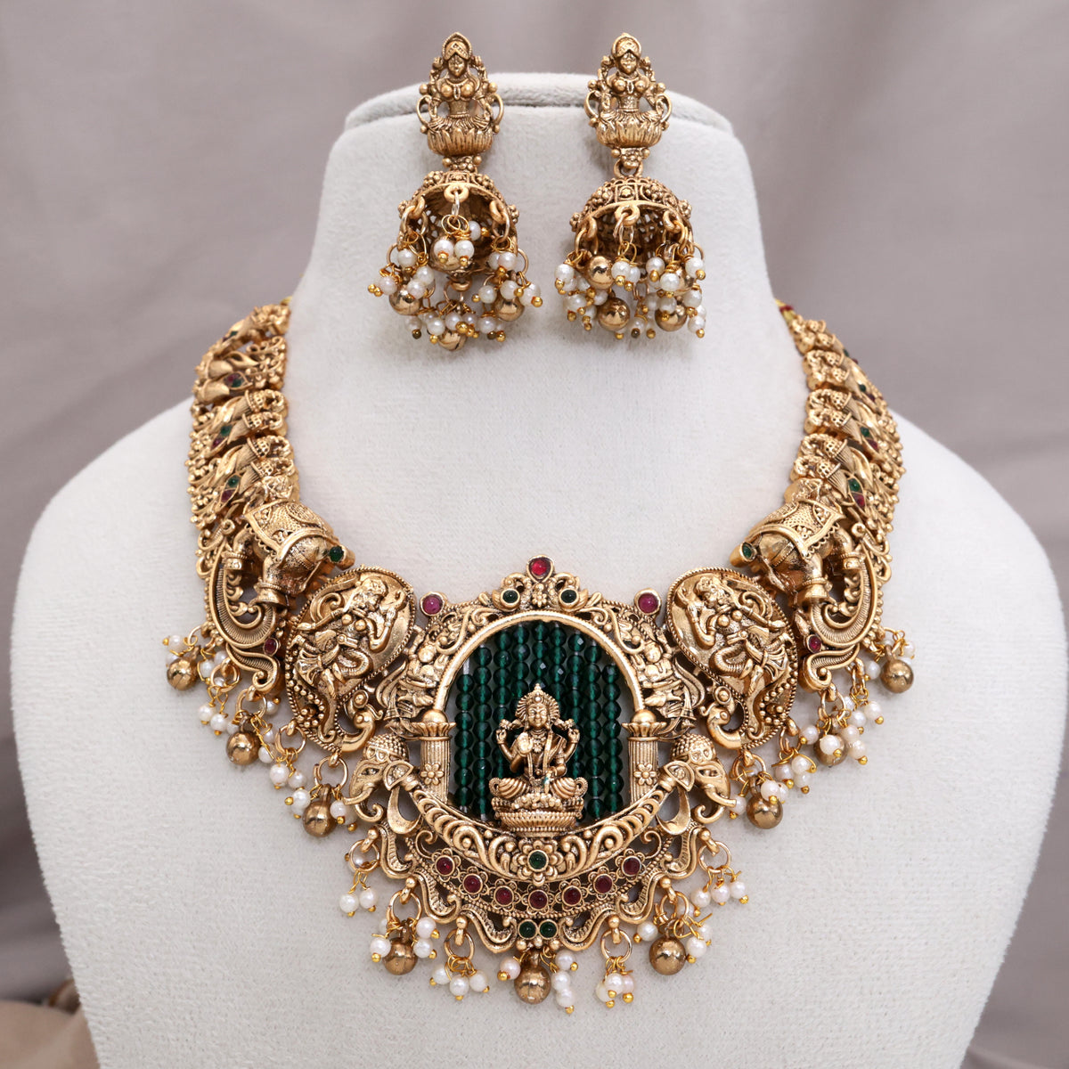 Antique Matte Nagas Budget Lakshmi Bridal Necklace Set