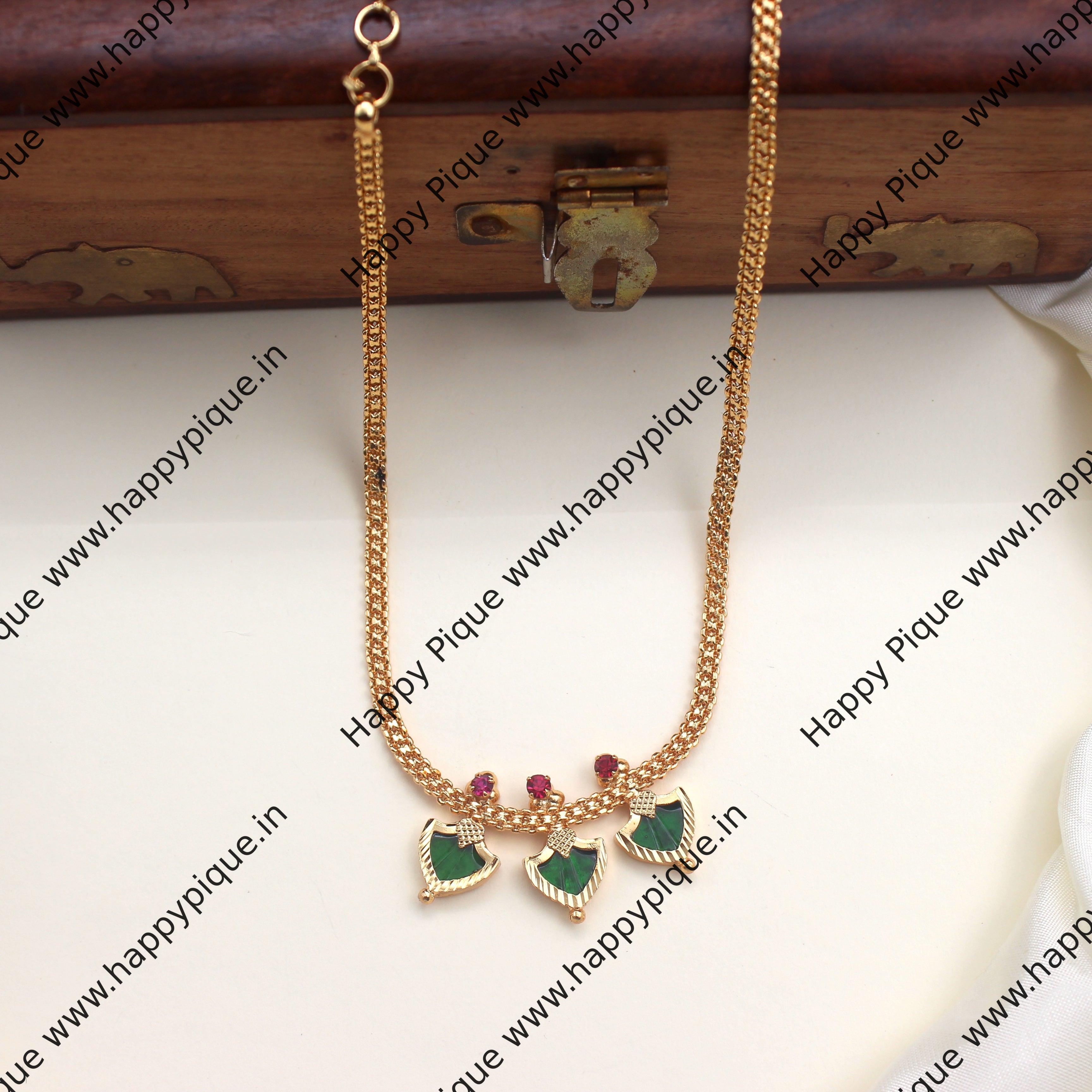 Real Gold Tone Kids Friendly Kerala 3 Palakka Leaf Necklace