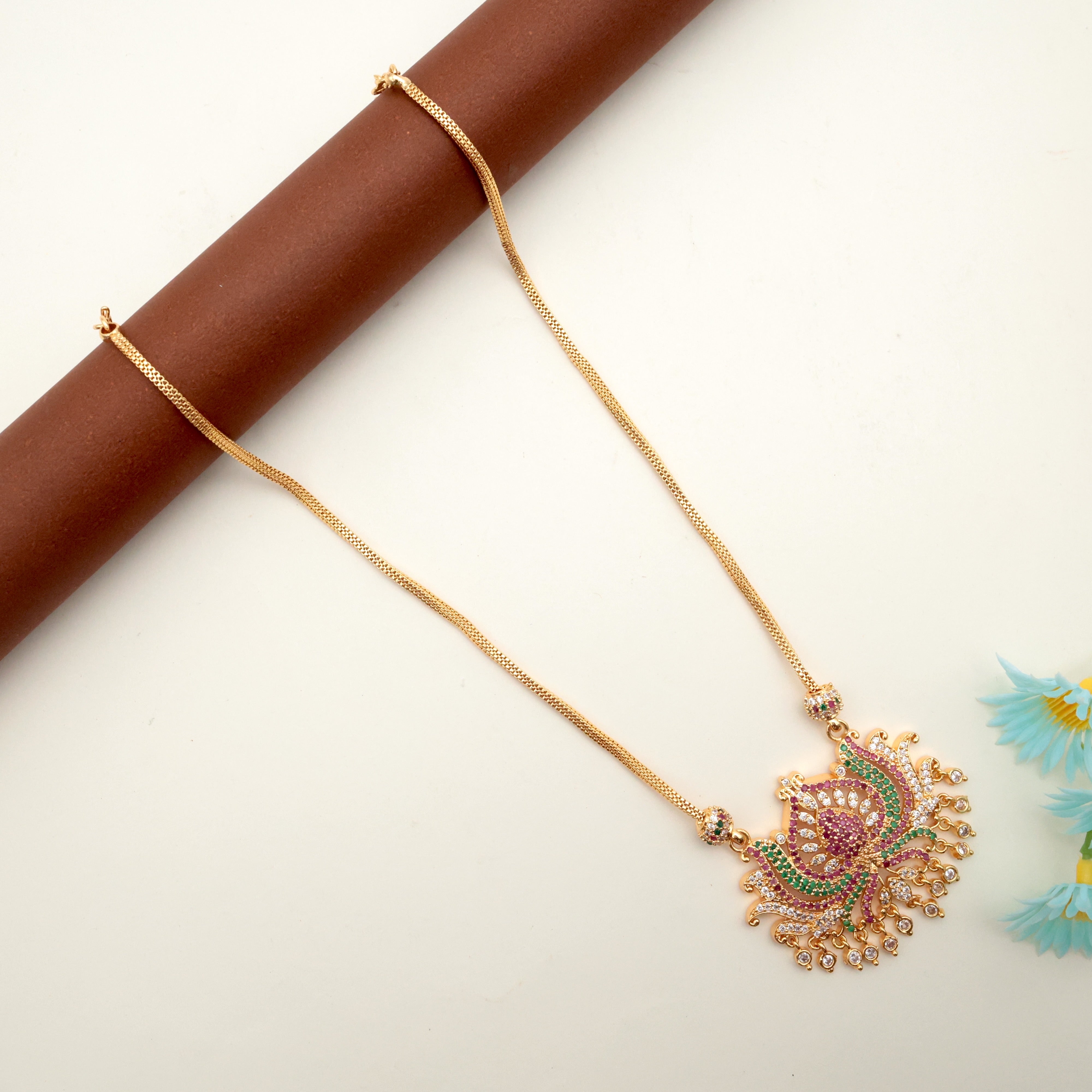 AD Real Gold Tone Lotus Pendant Chain