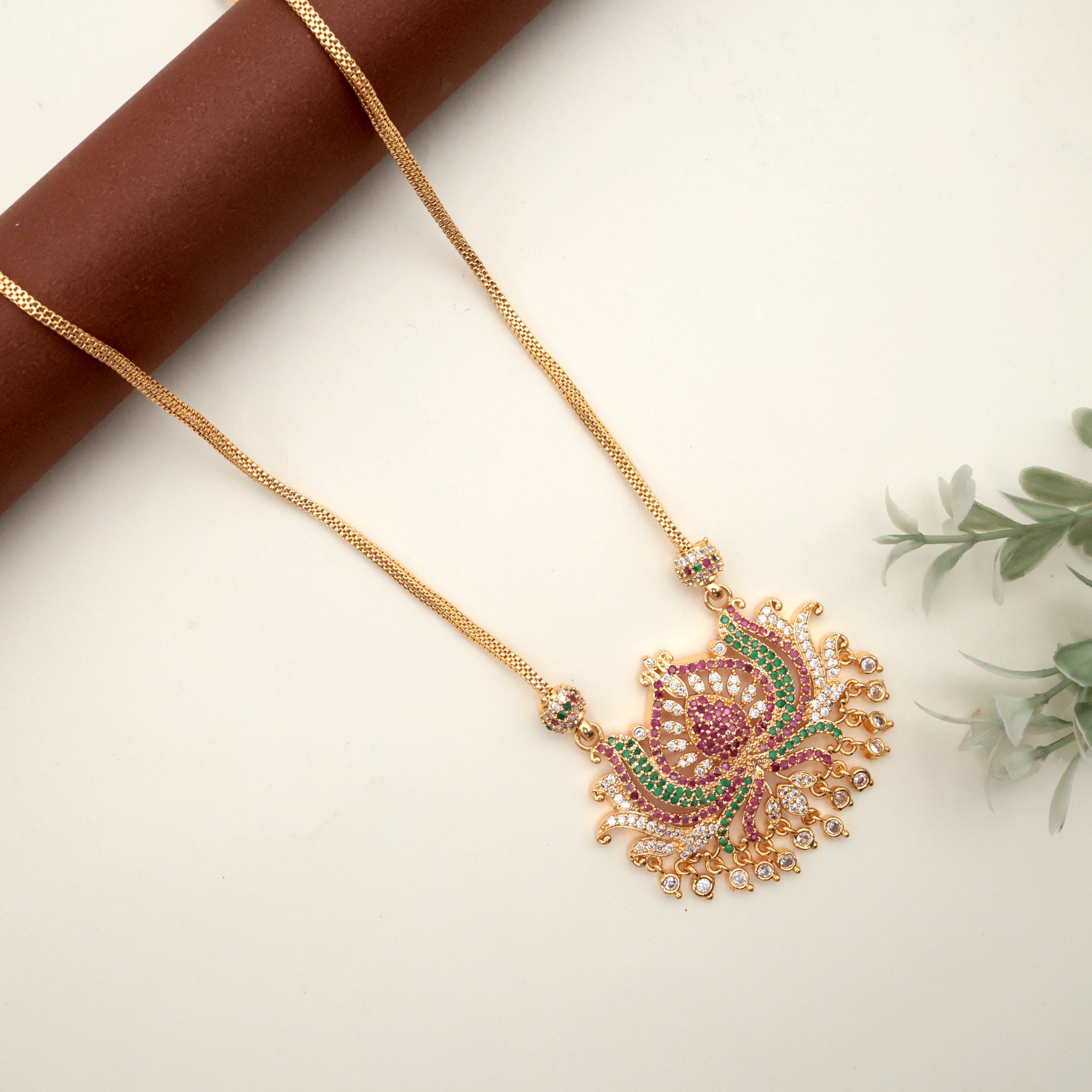 AD Real Gold Tone Lotus Pendant Chain