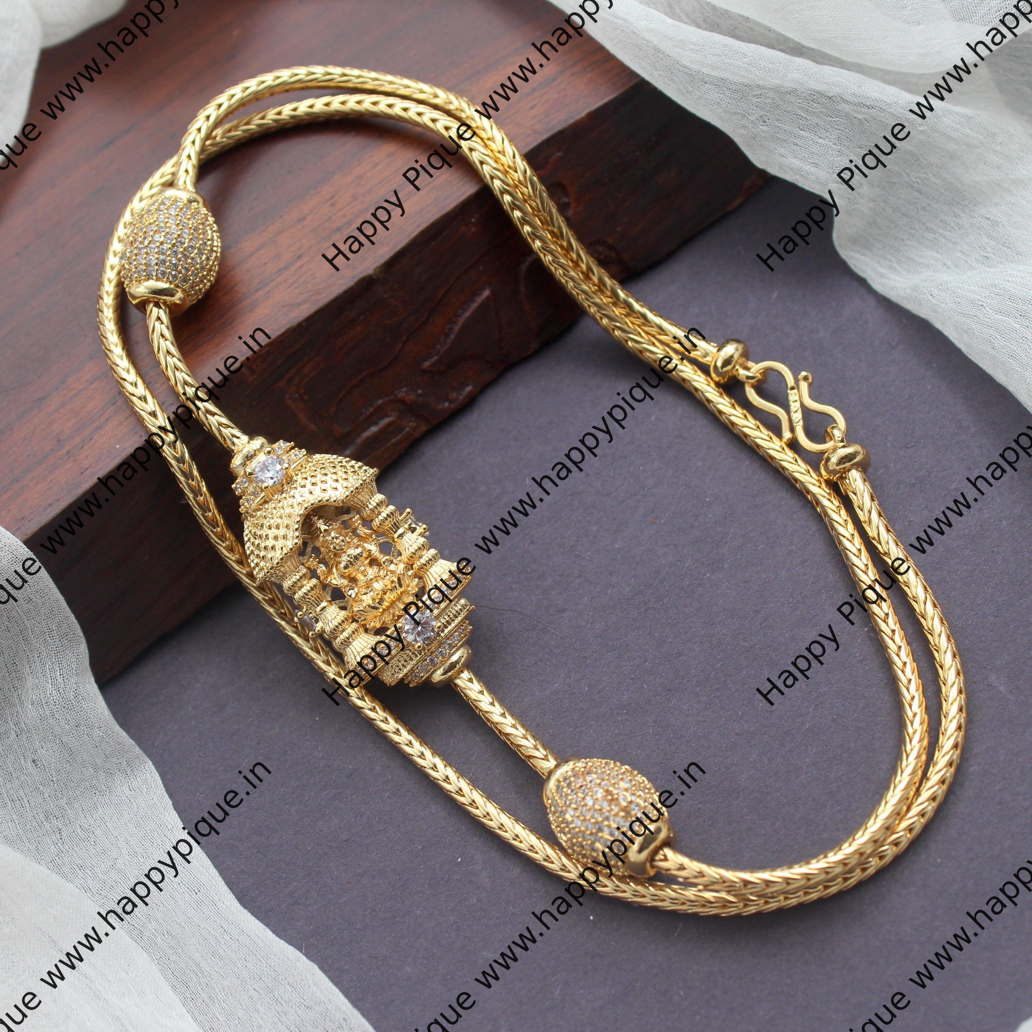 Real Gold Tone AD Mahalakshmi Mantap Thali Mogappu Chain