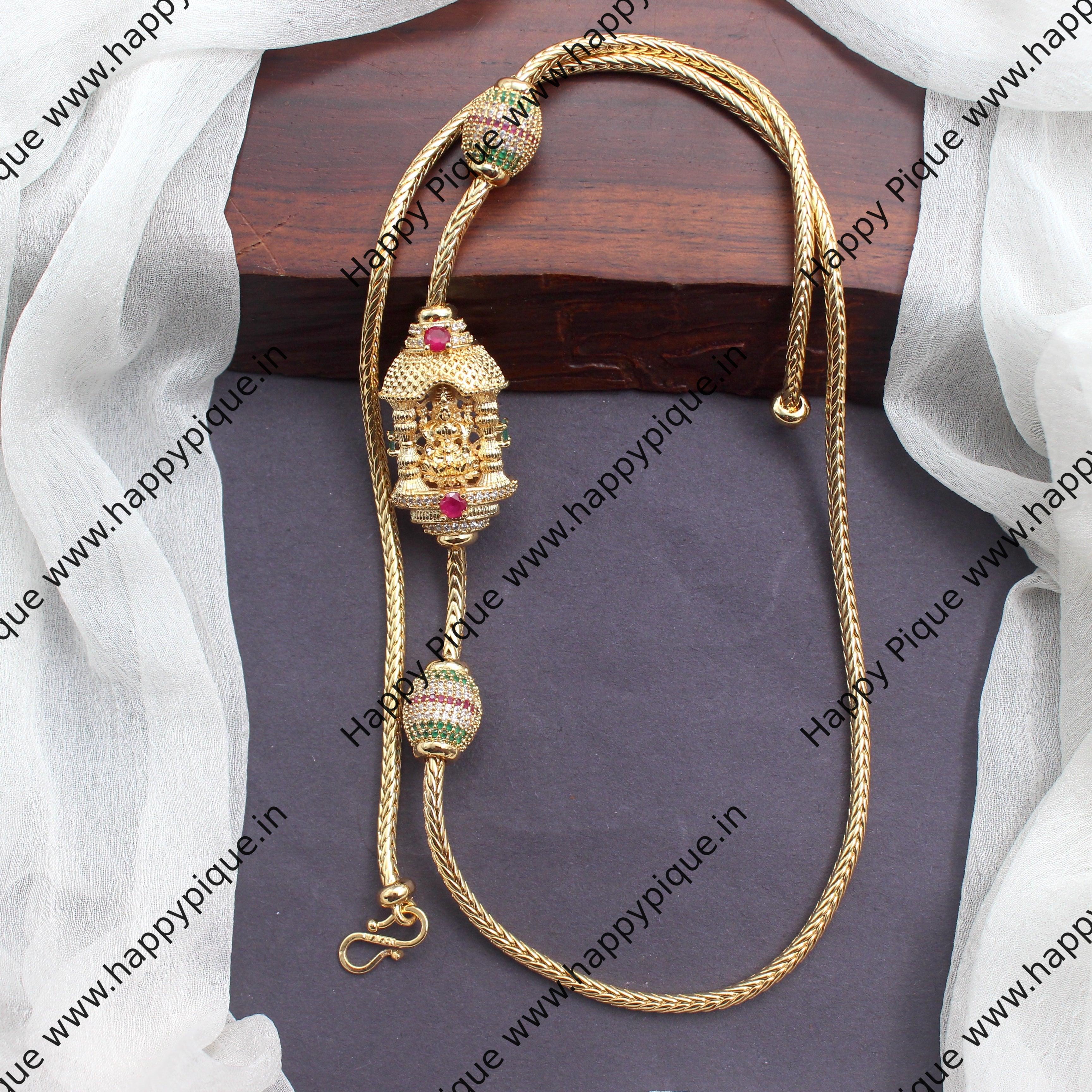 Real Gold Tone AD Mahalakshmi Mantap Thali Mogappu Chain