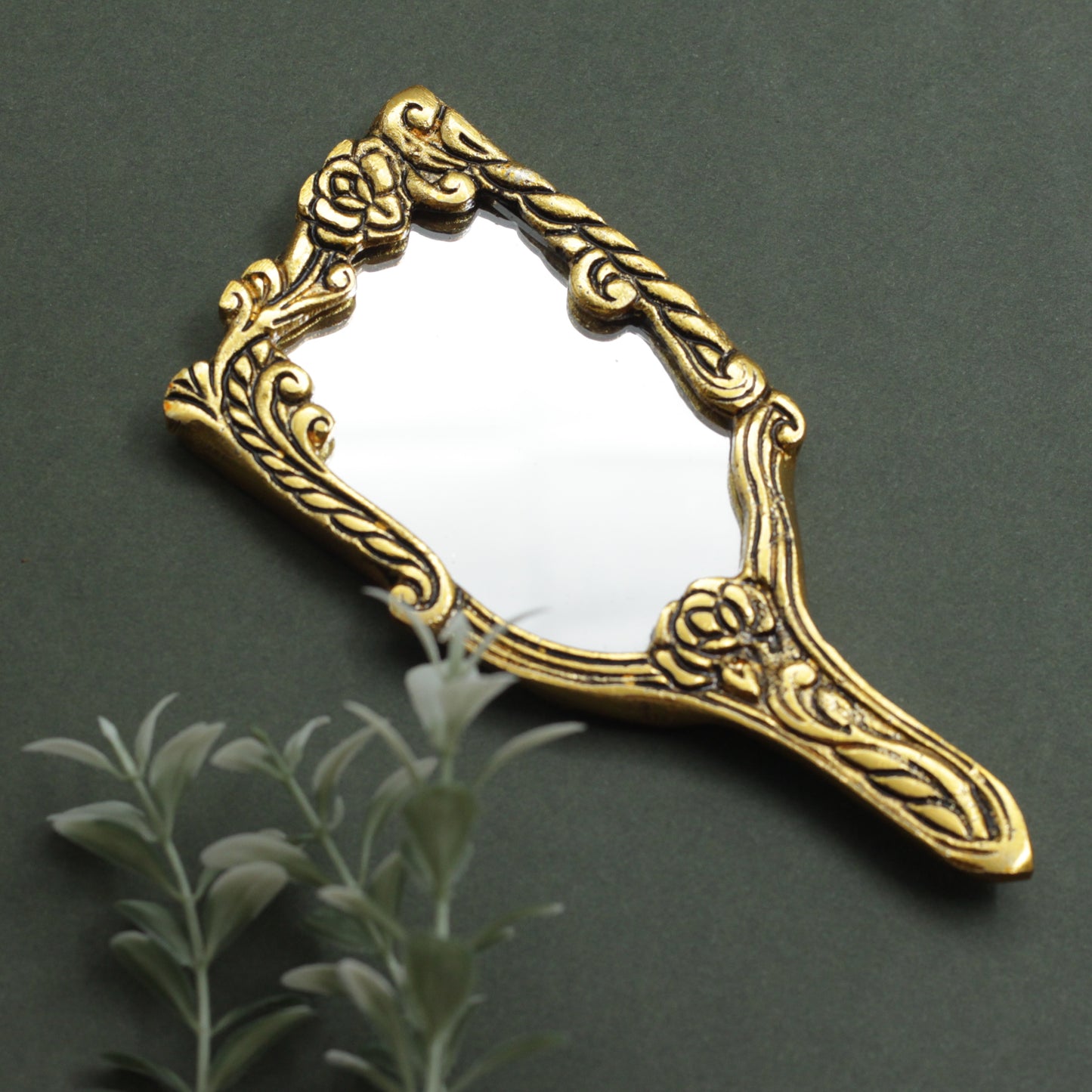 Antique Gold Vintage Metal Base Small Hand Mirror