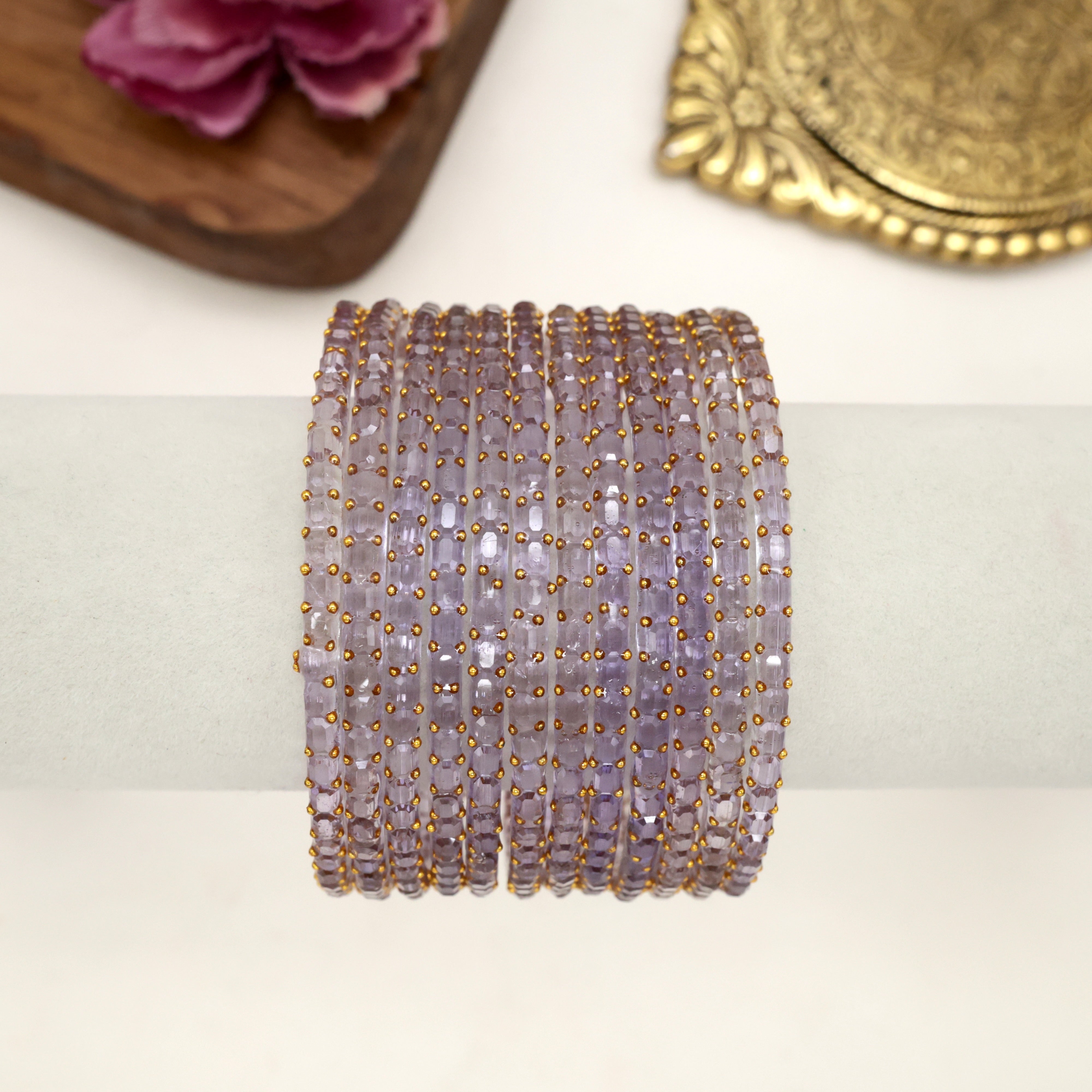 CUBE CUT RAINDROP GLASS BANGLES - PASTEL LAVENDER