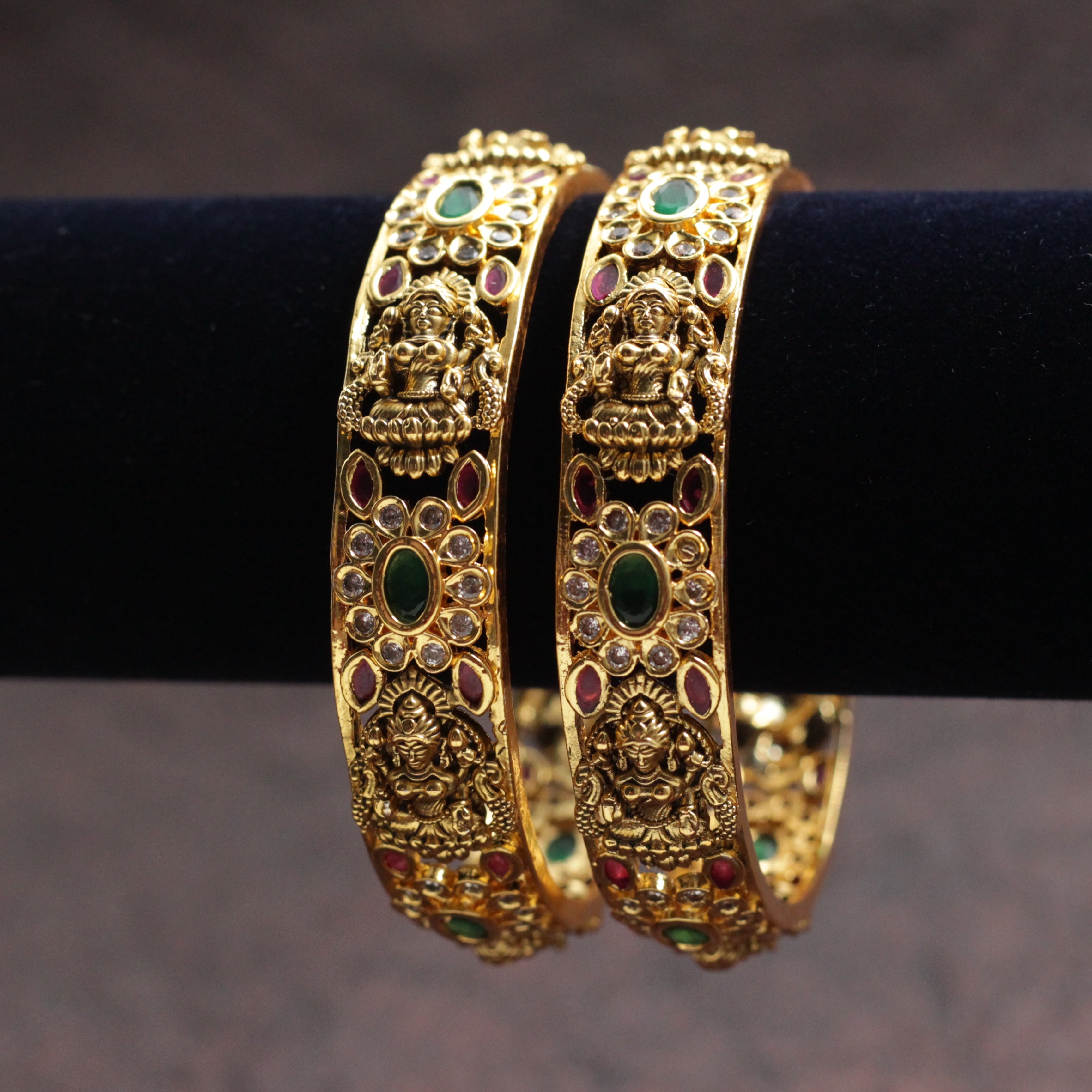 Antique Kemp AD Nagas Lakshmi Thick Bridal Bangles