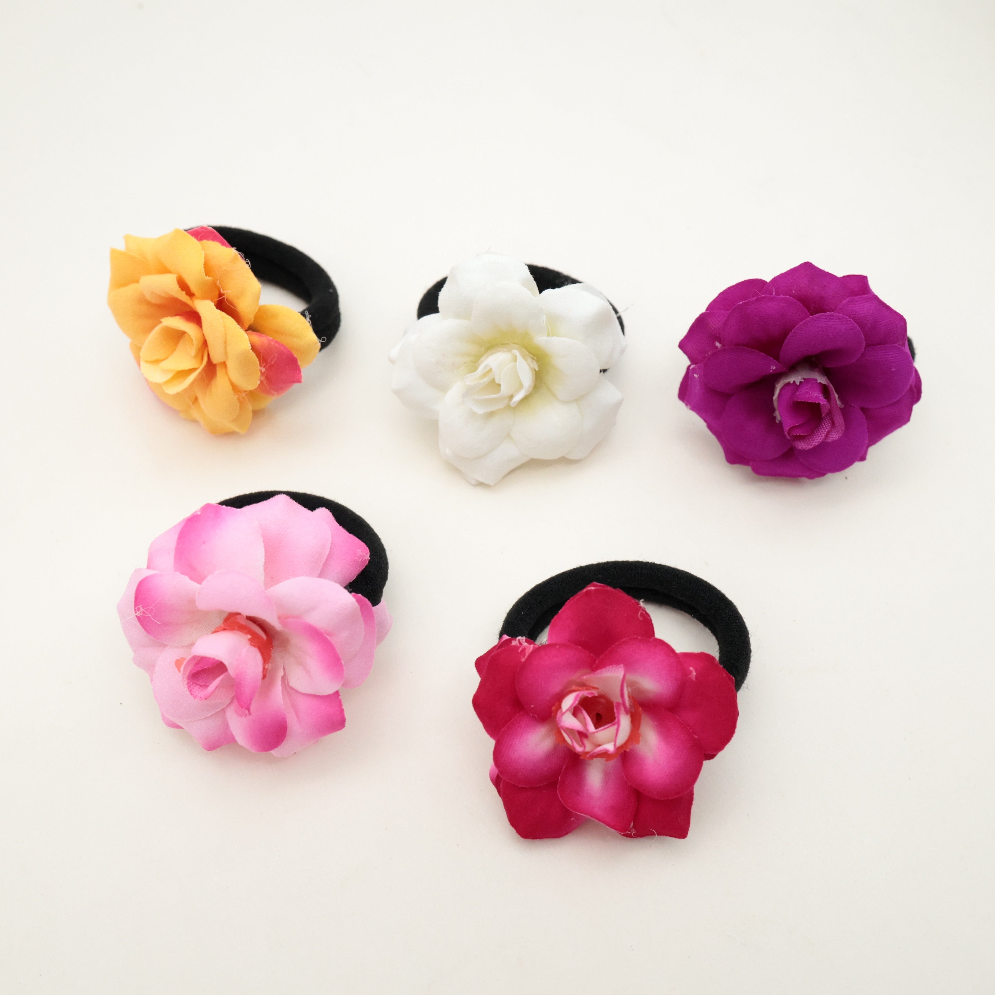 Pack of 5 Real Look Mini Rose Hair Bands - Hair Ties For Women & Kids