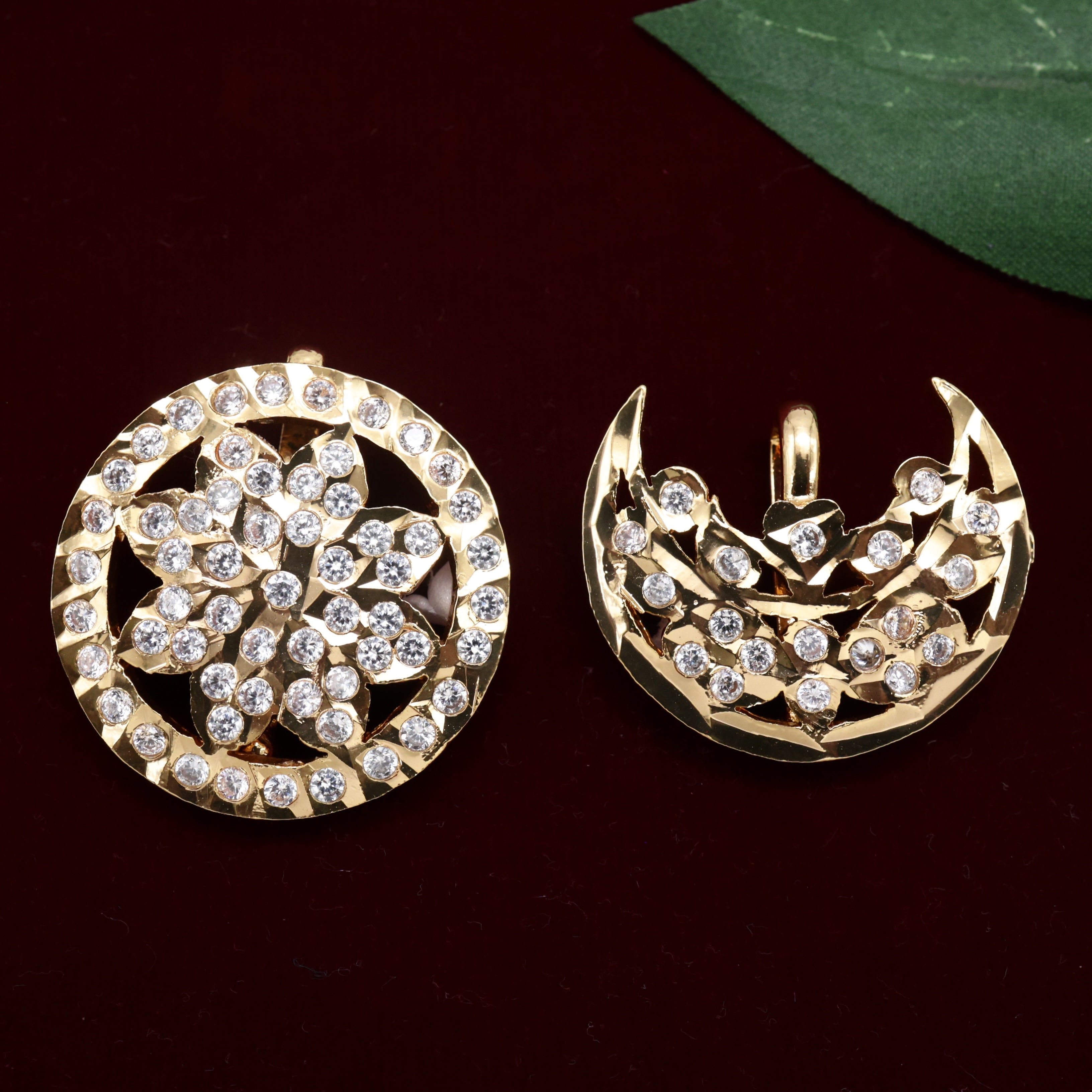 Vintage Diamond Look Impon Chandran Suryan Jada Billas (White) - Bridal Sun Moon Hair Accessory