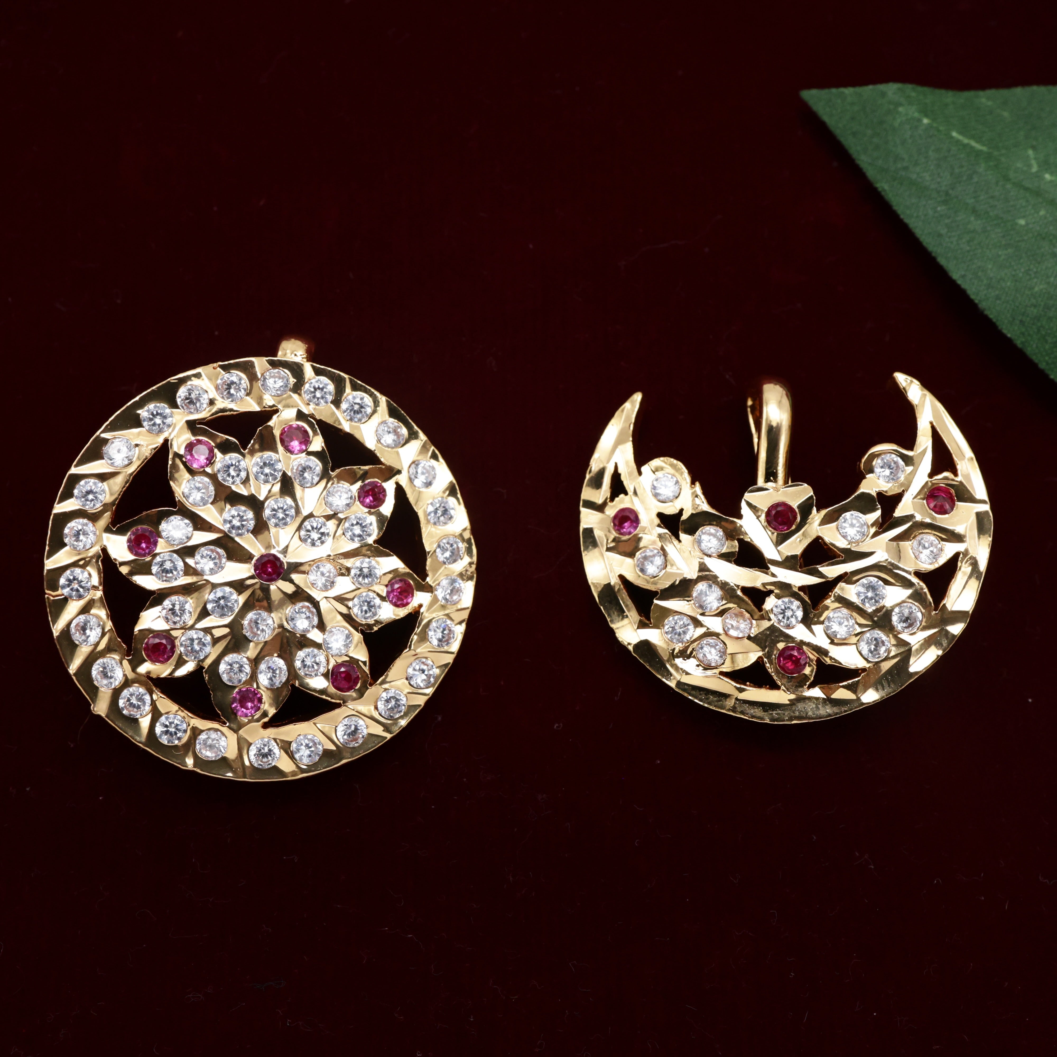 Vintage Diamond Look Impon Flower Chandran Suryan Jada Billas - Bridal Sun Moon Hair Accessory