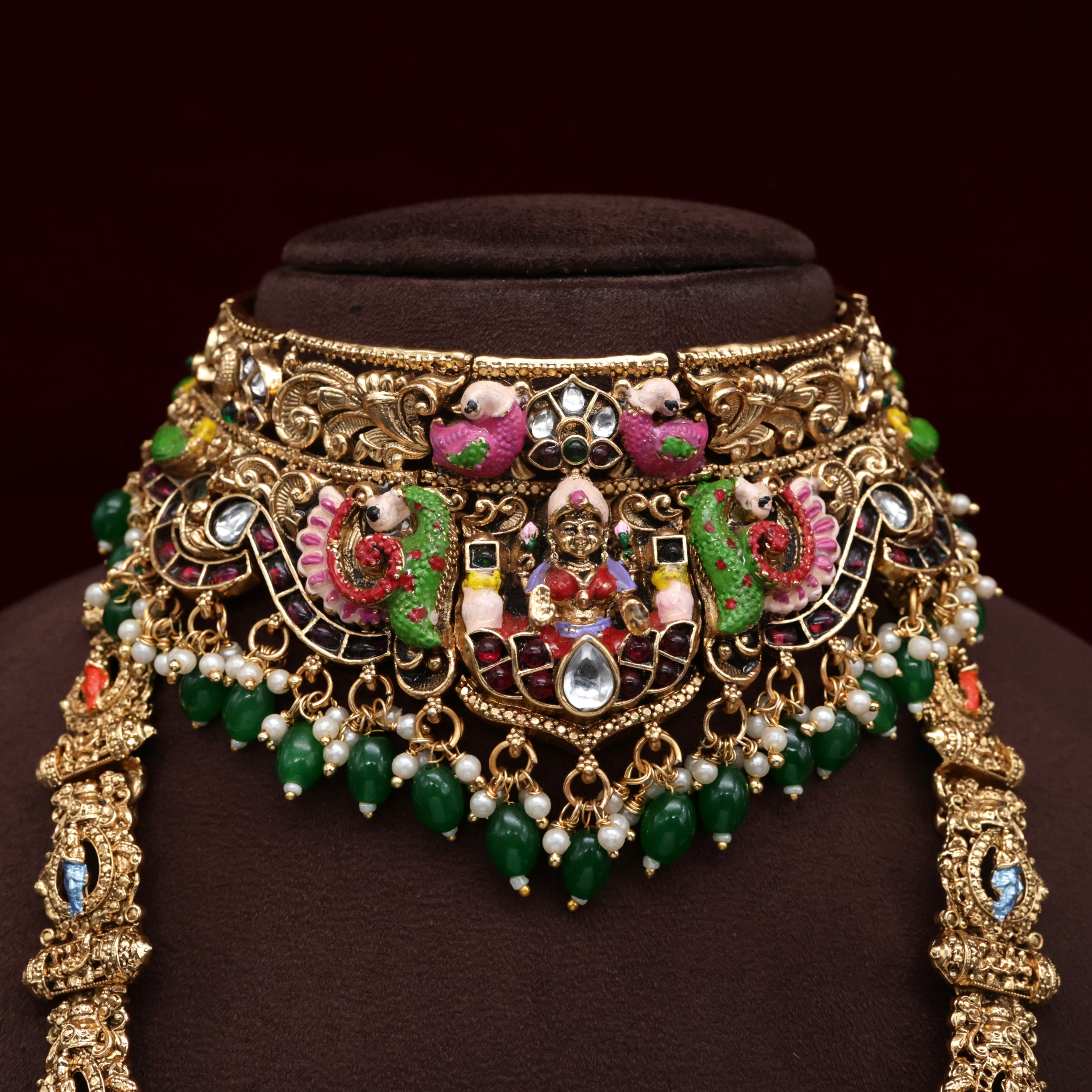 Budget Friendly Antique Enamel Finish Srinivasa Kalyanam Bridal Choker Haaram Set