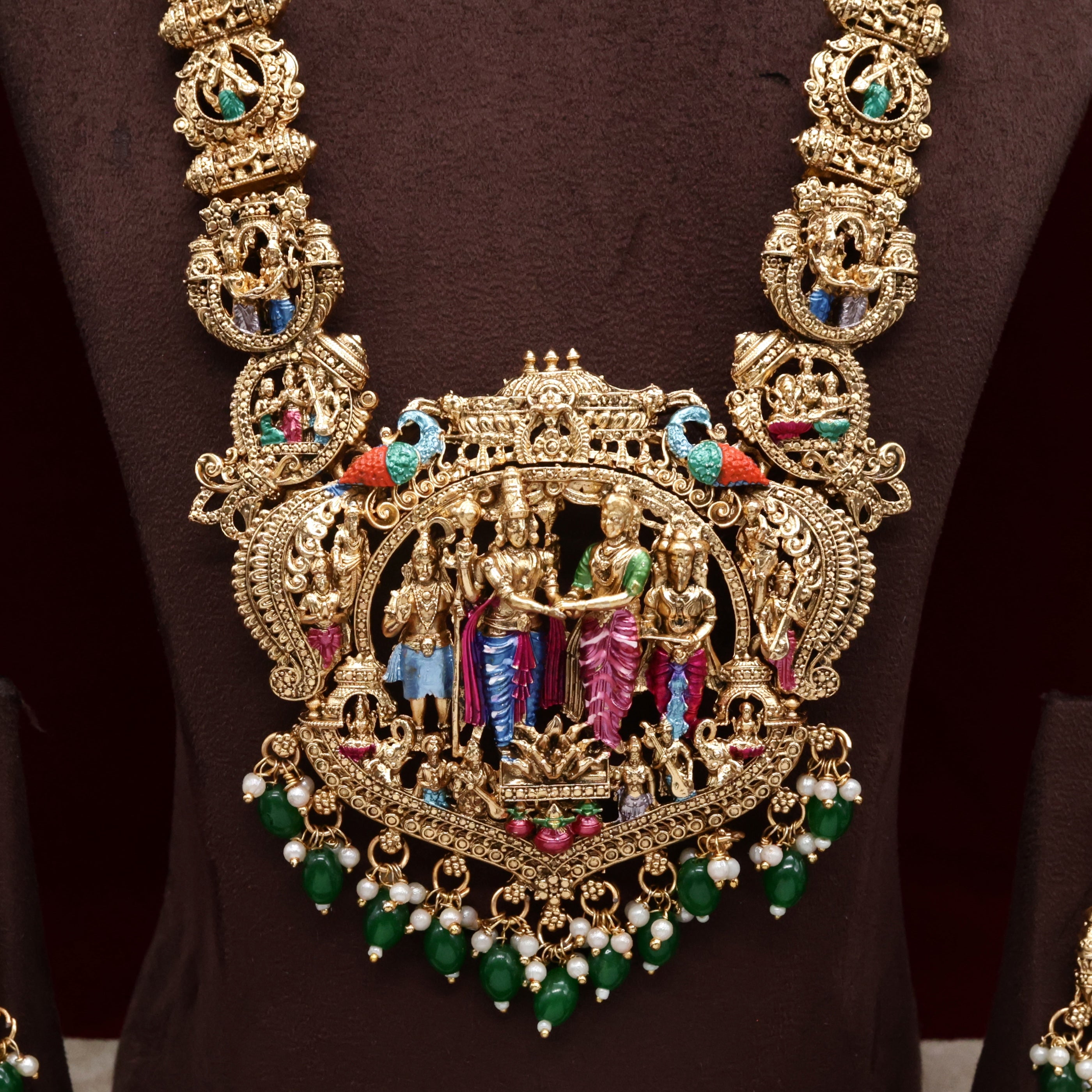 Budget Friendly Antique Enamel Finish Srinivasa Kalyanam Bridal Choker Haaram Set