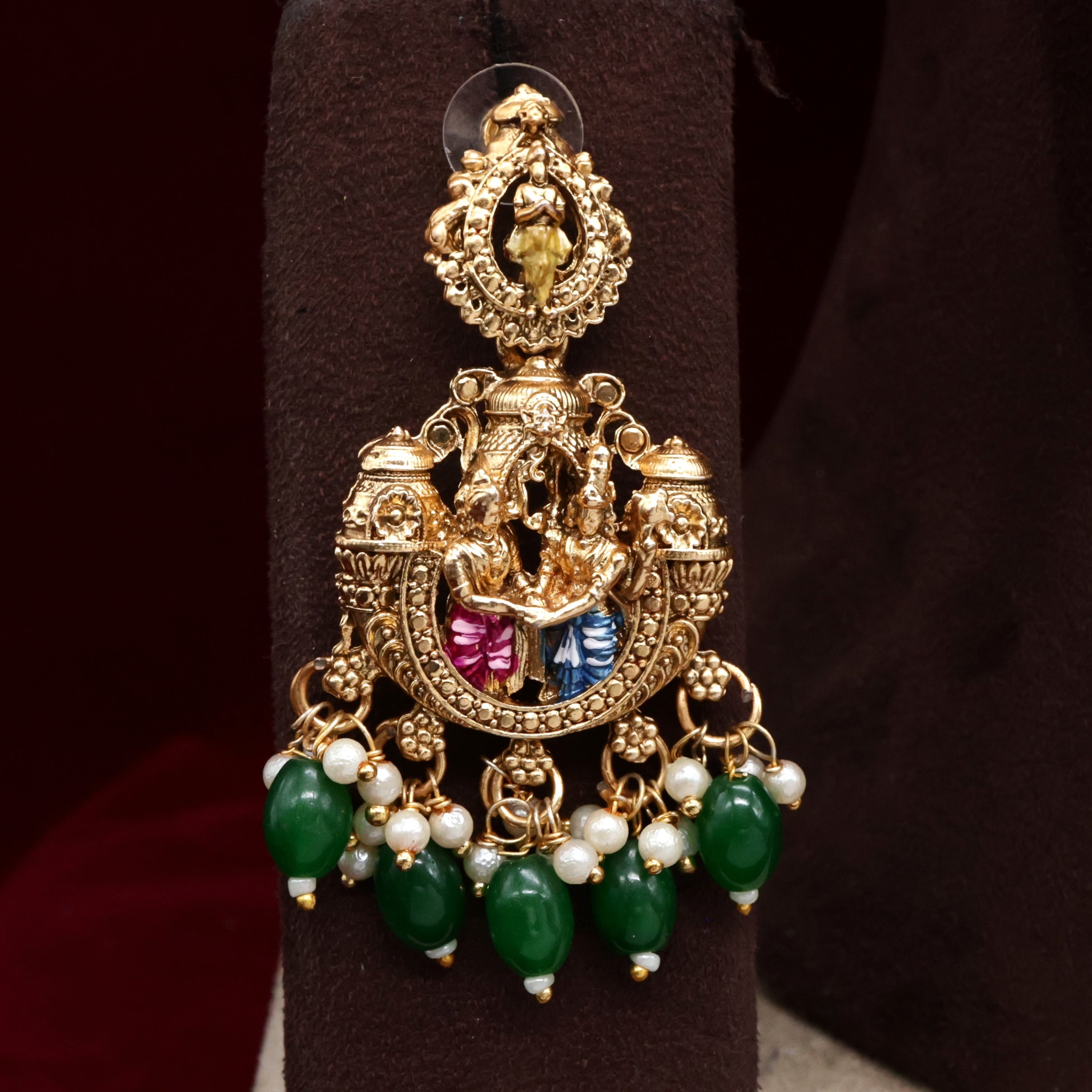 Budget Friendly Antique Enamel Finish Srinivasa Kalyanam Bridal Choker Haaram Set