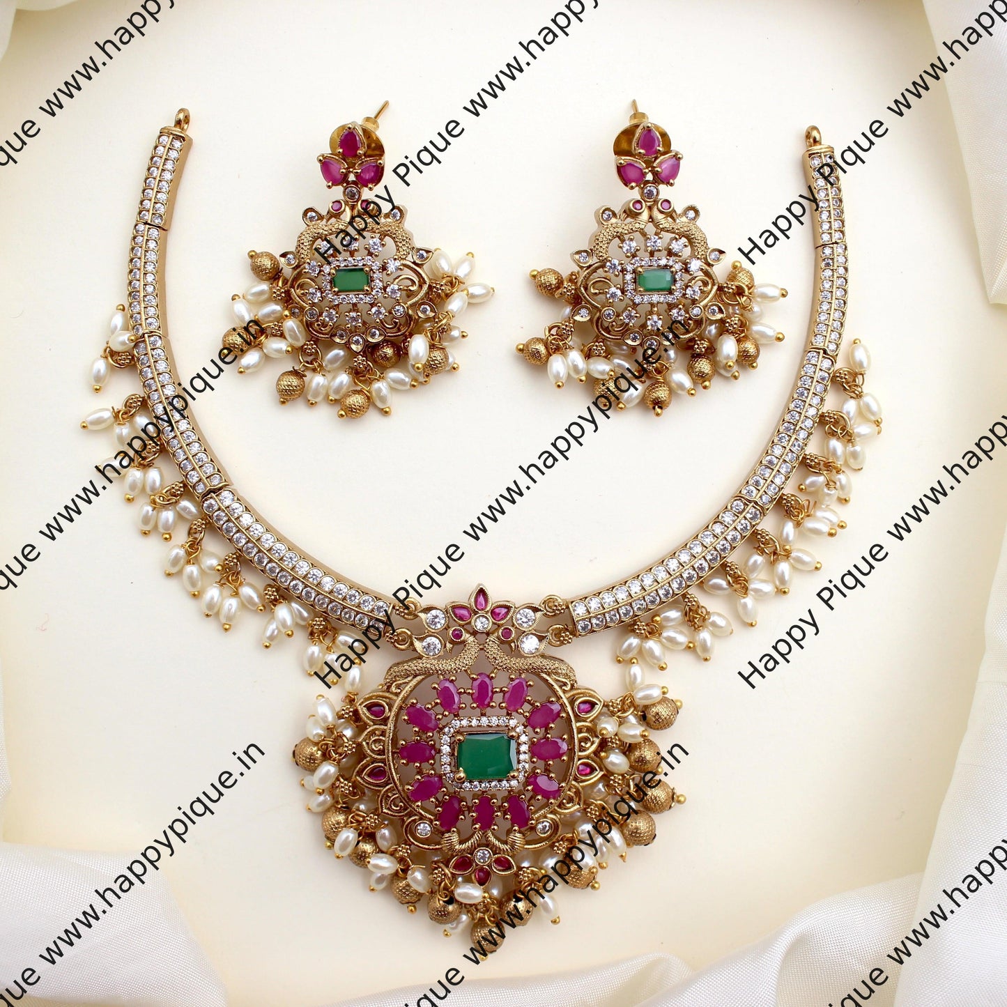 Rettapakshi Bridal AD Necklace Set