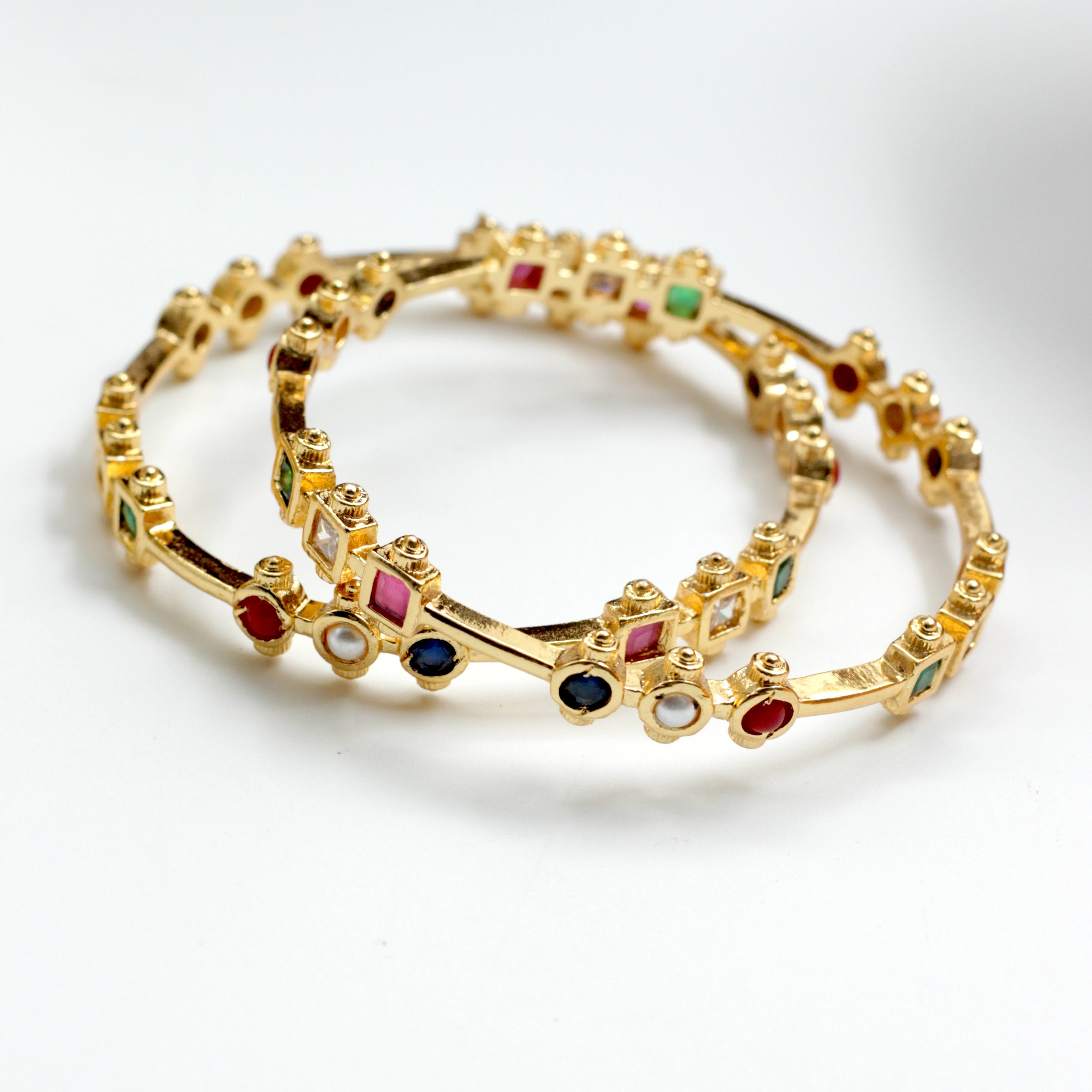 Real Gold Tone Multi Colour Stone Bangles