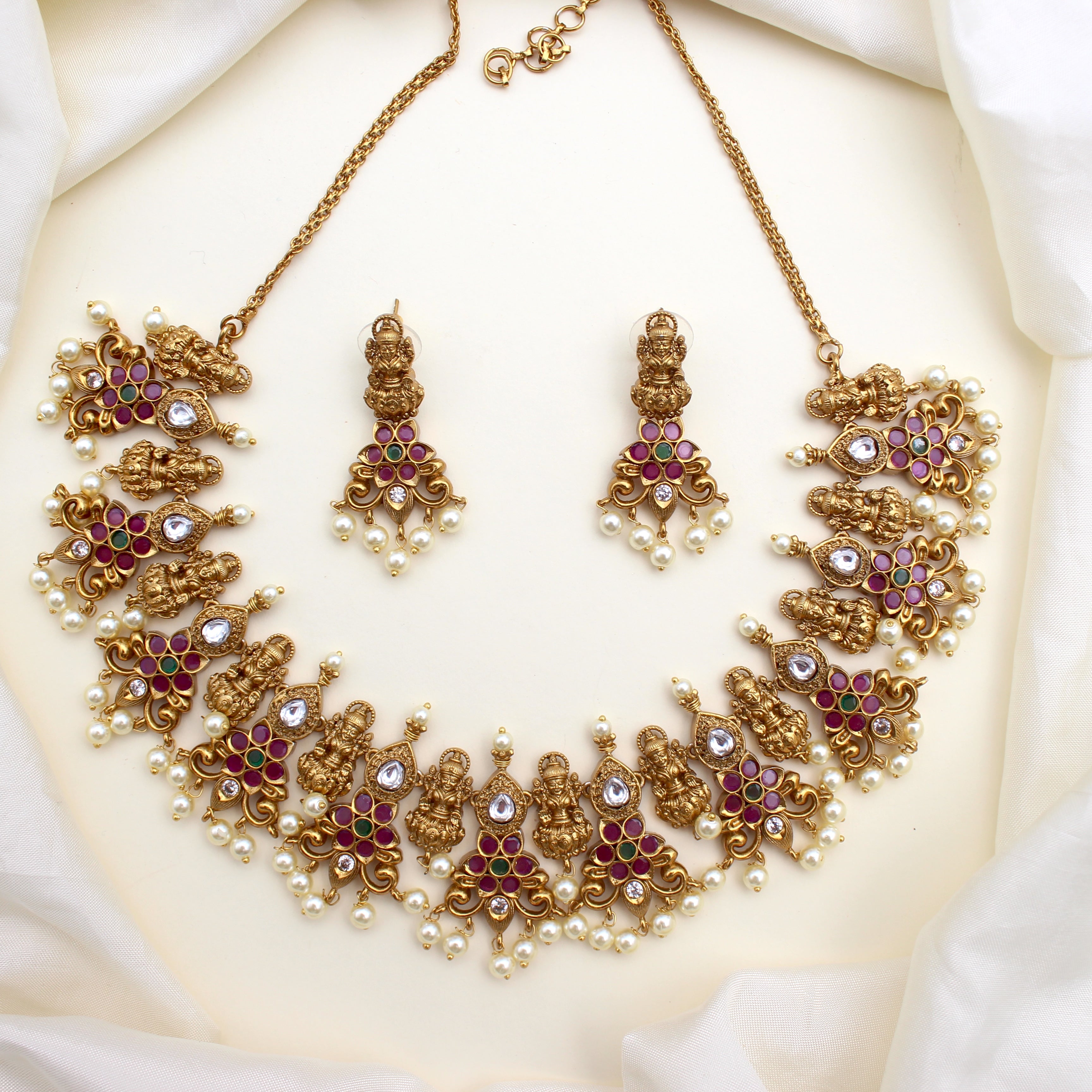 Antique Matte Nagas Lakshmi Kemp Bridal Necklace Set