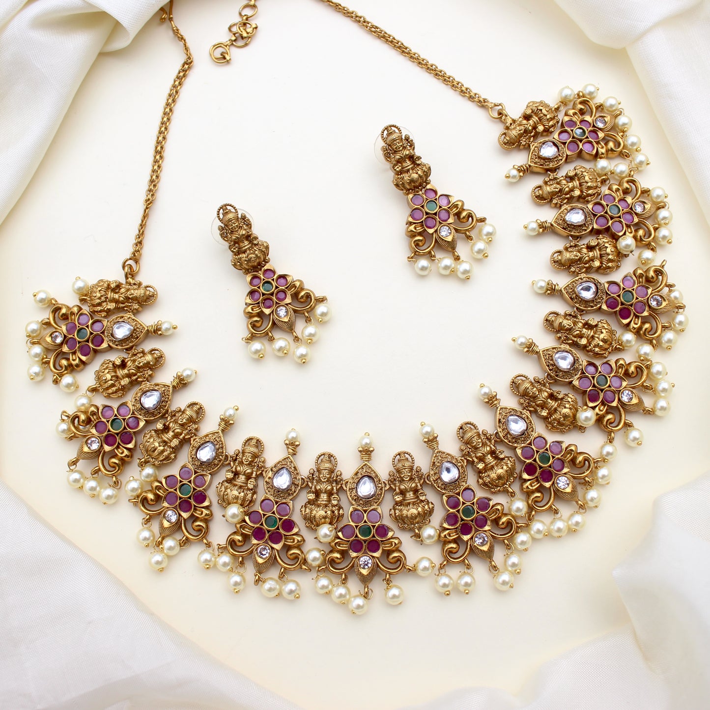 Antique Matte Nagas Lakshmi Kemp Bridal Necklace Set