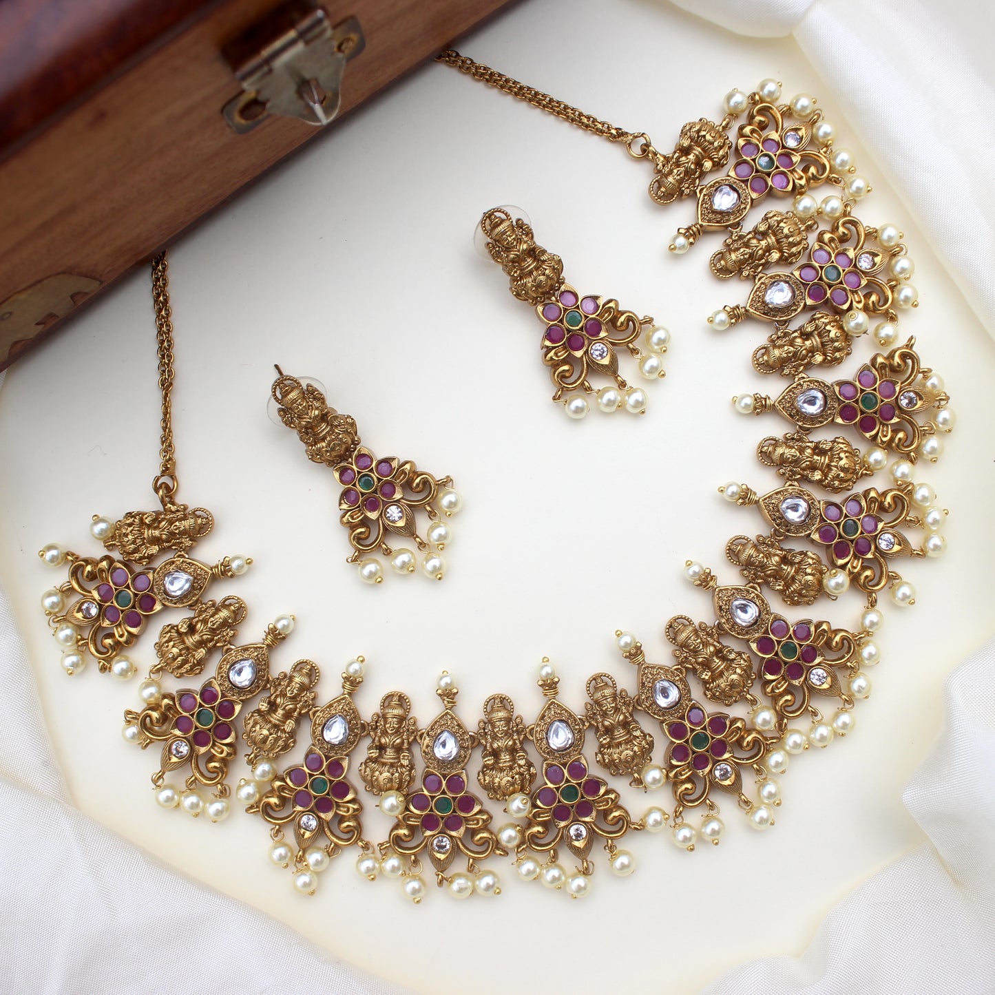 Antique Matte Nagas Lakshmi Kemp Bridal Necklace Set