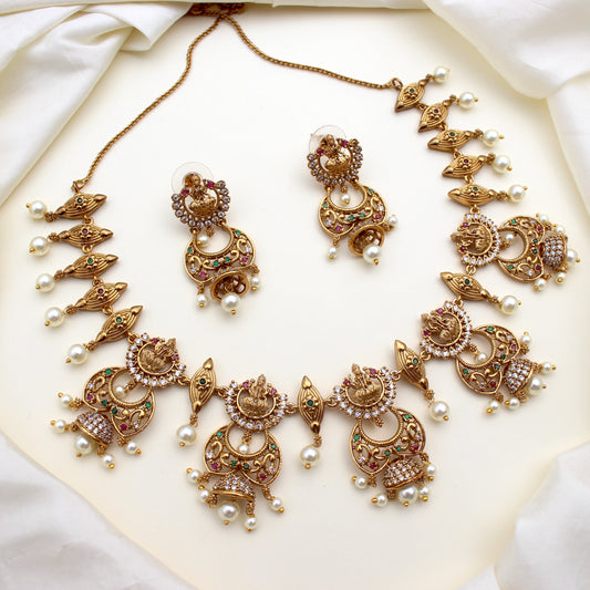 Antique Matte AD Lakshmi Chaandini Lightweight Cutwork Necklace Set