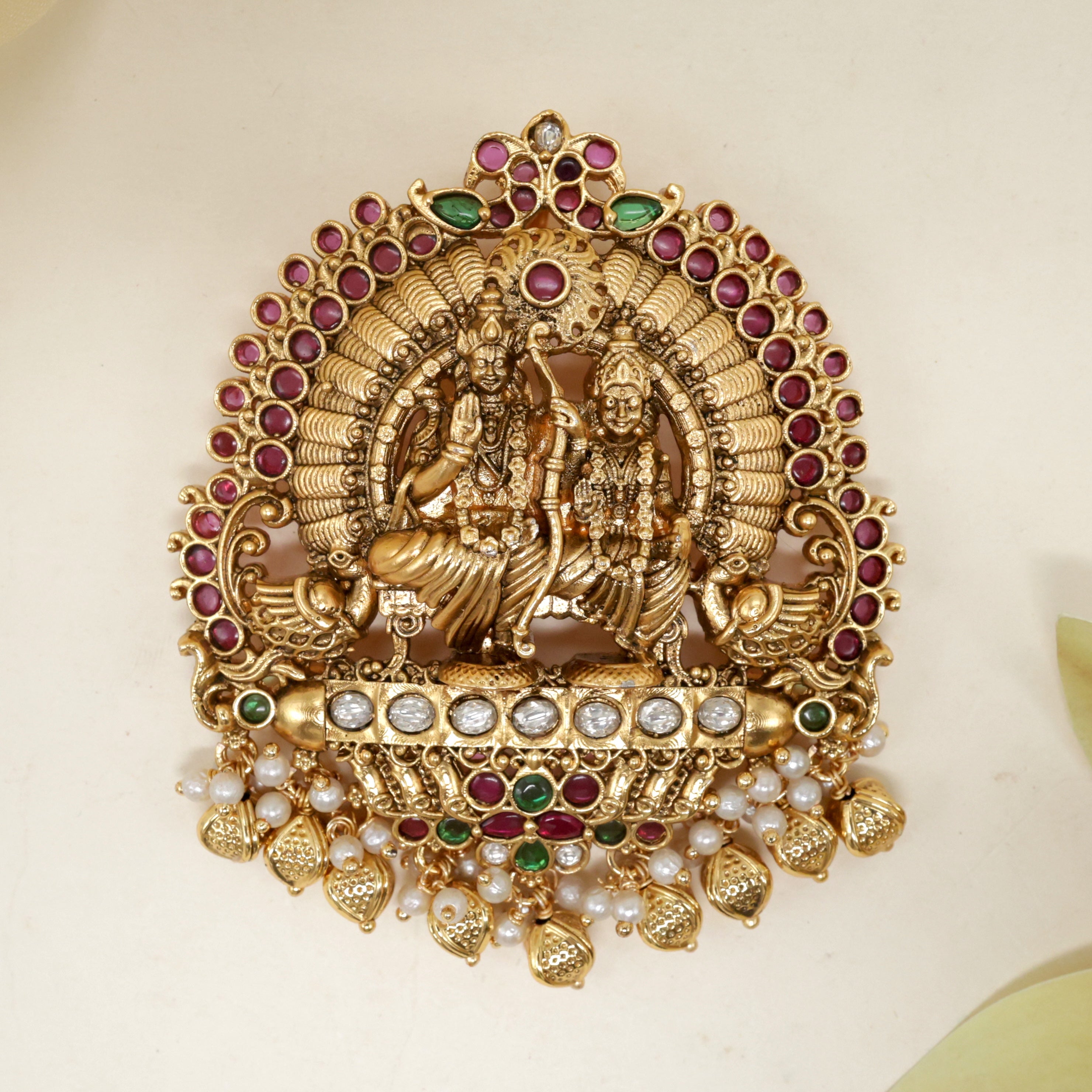 Antique Nagas Ram Sita Kundan Kemp Divine Multi Style Pendant Set