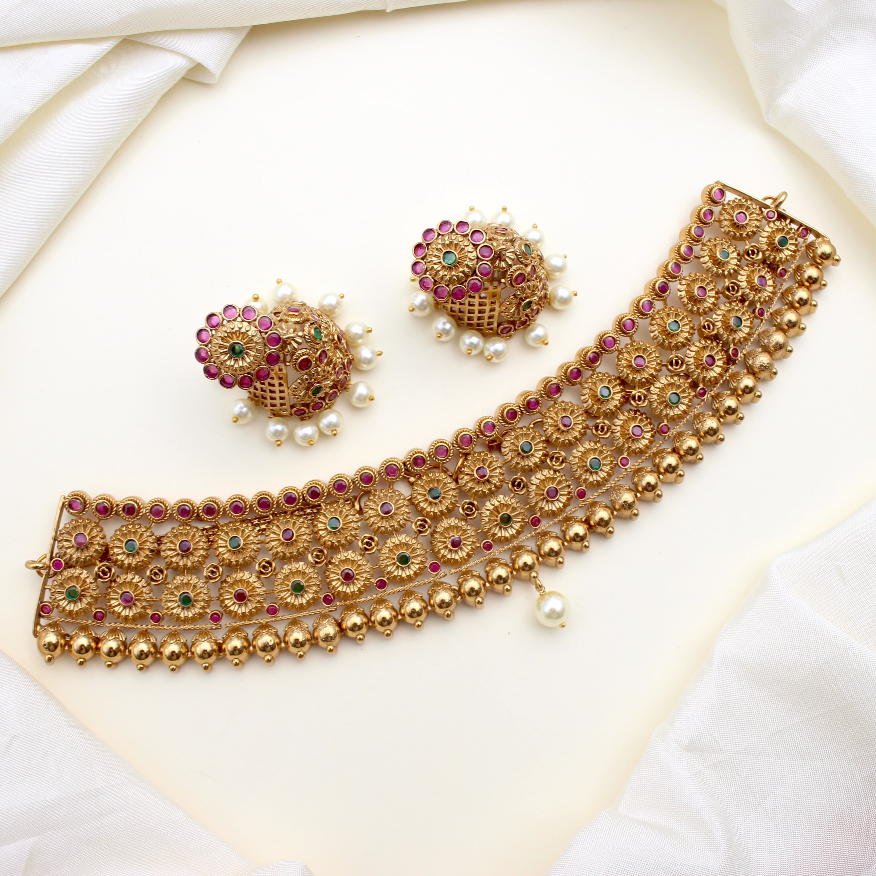 Antique Gold Flower Layer Choker Set