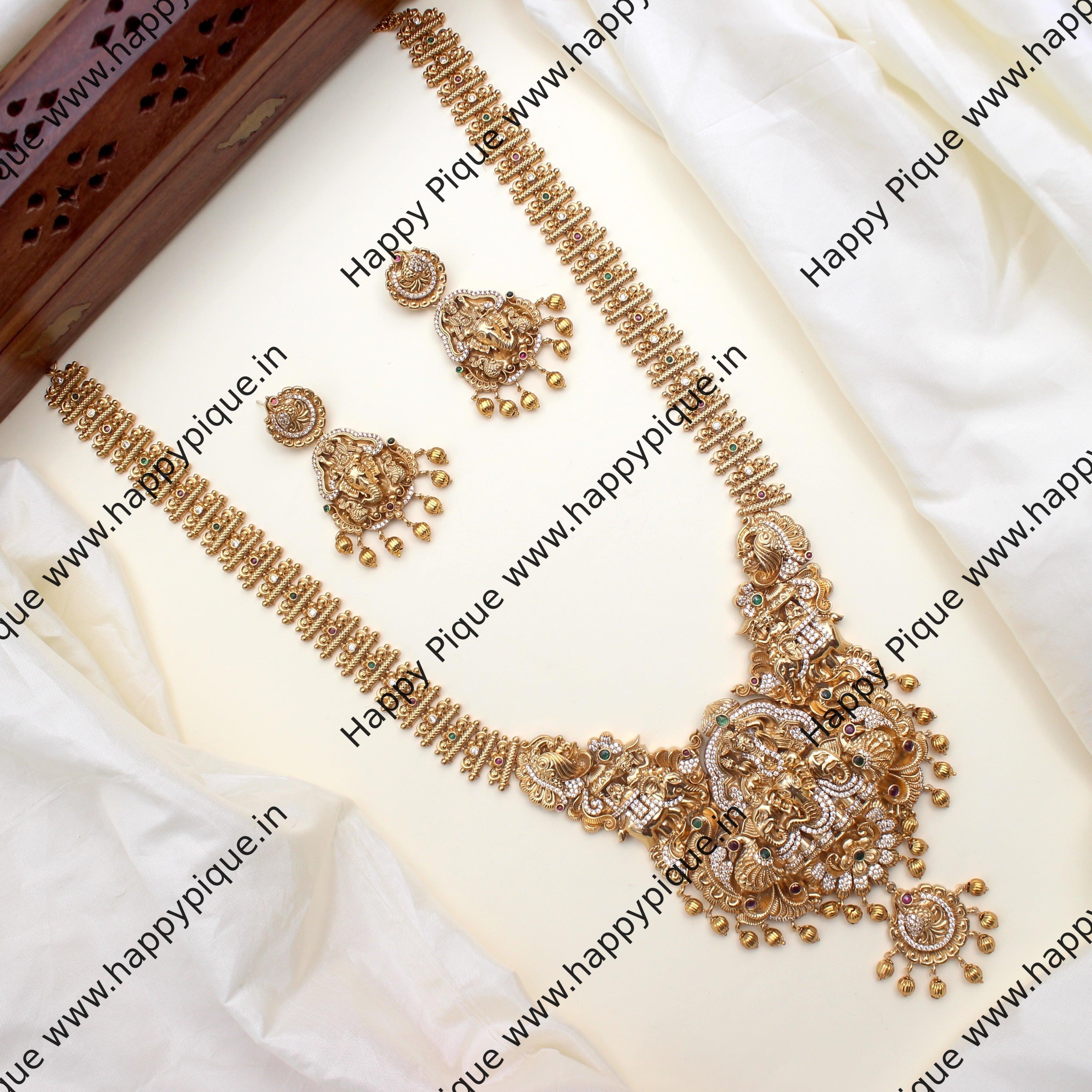 Real Gold Tone Heavy Nagas AD Happy Krishna Long Bridal Haaram