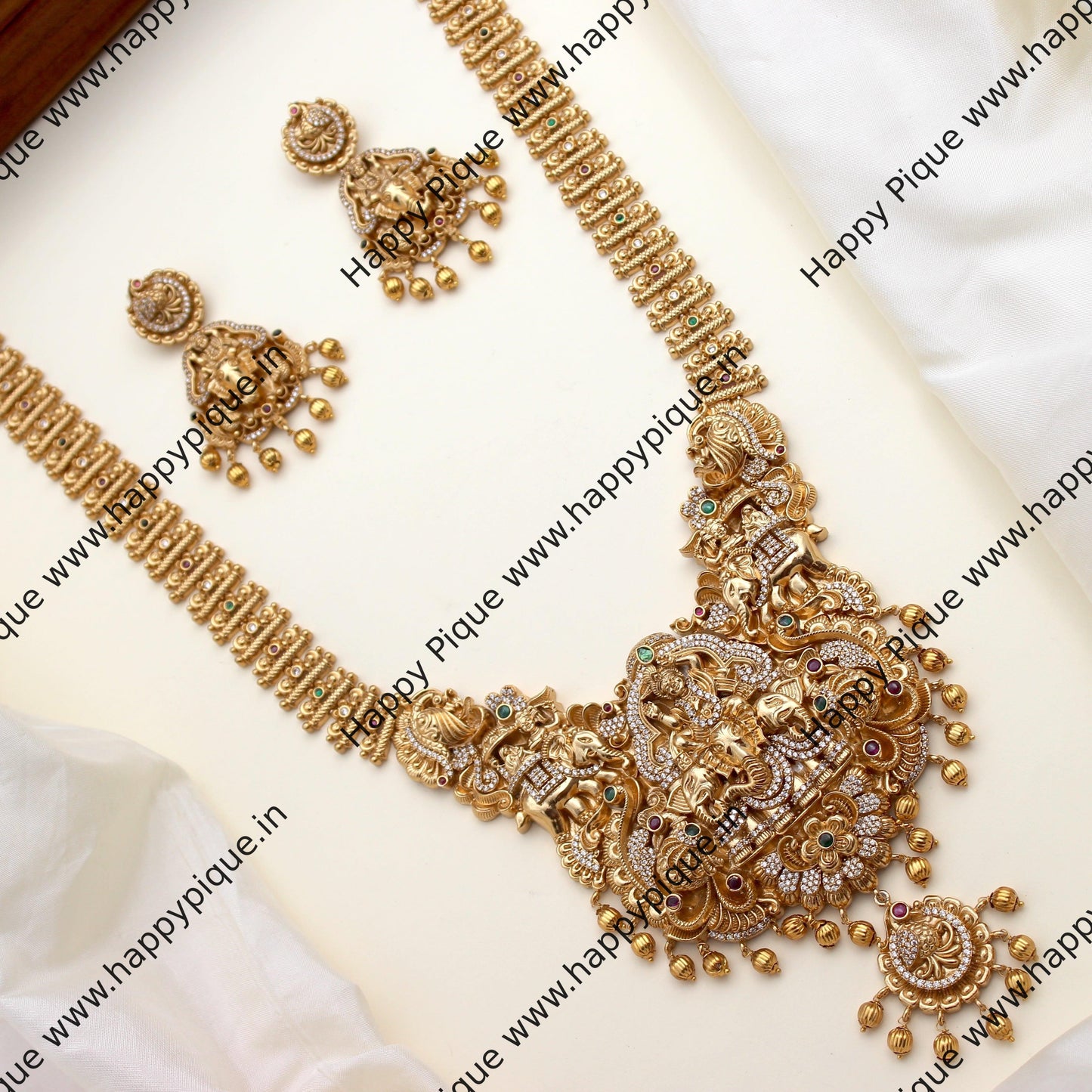 Real Gold Tone Heavy Nagas AD Happy Krishna Long Bridal Haaram