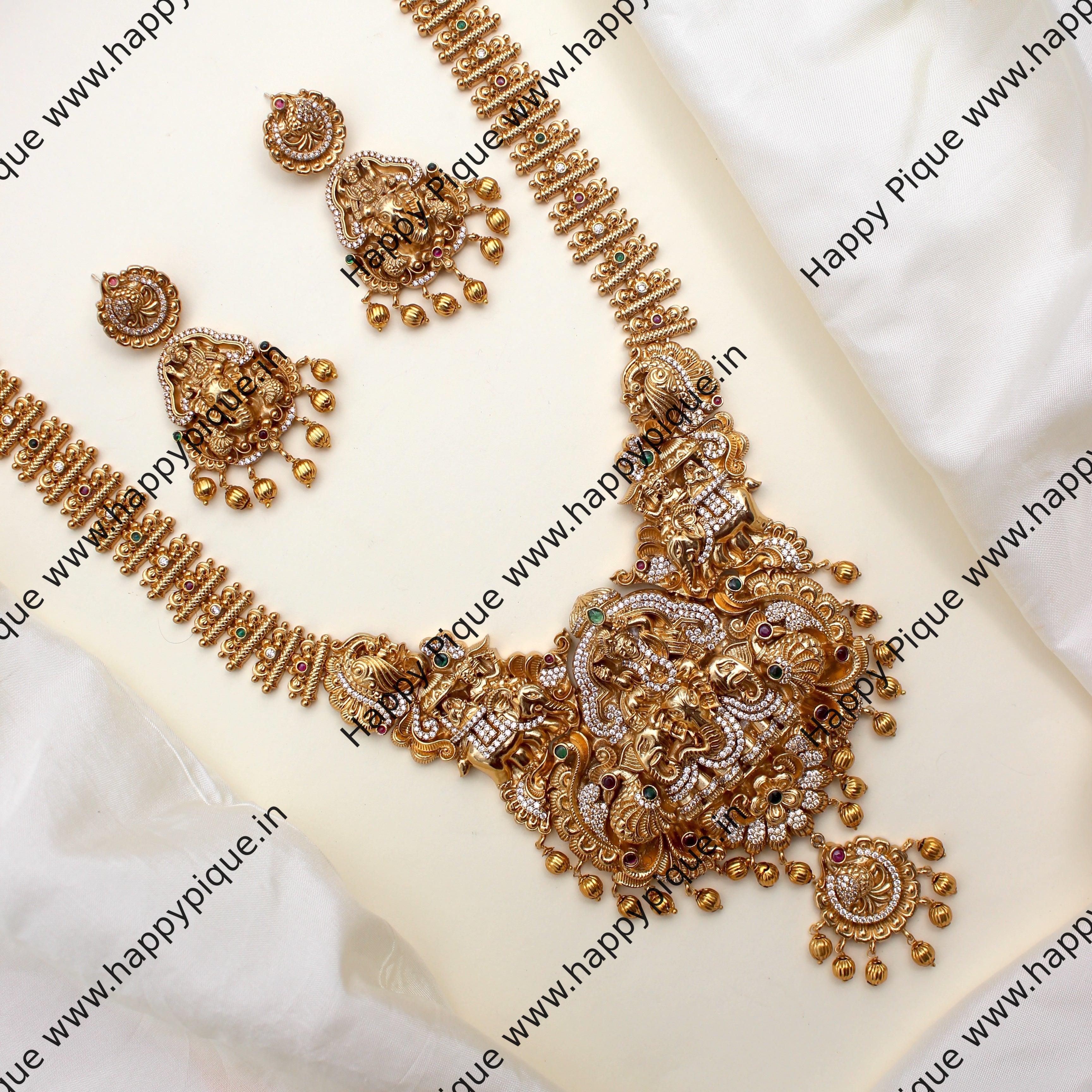 Real Gold Tone Heavy Nagas AD Happy Krishna Long Bridal Haaram