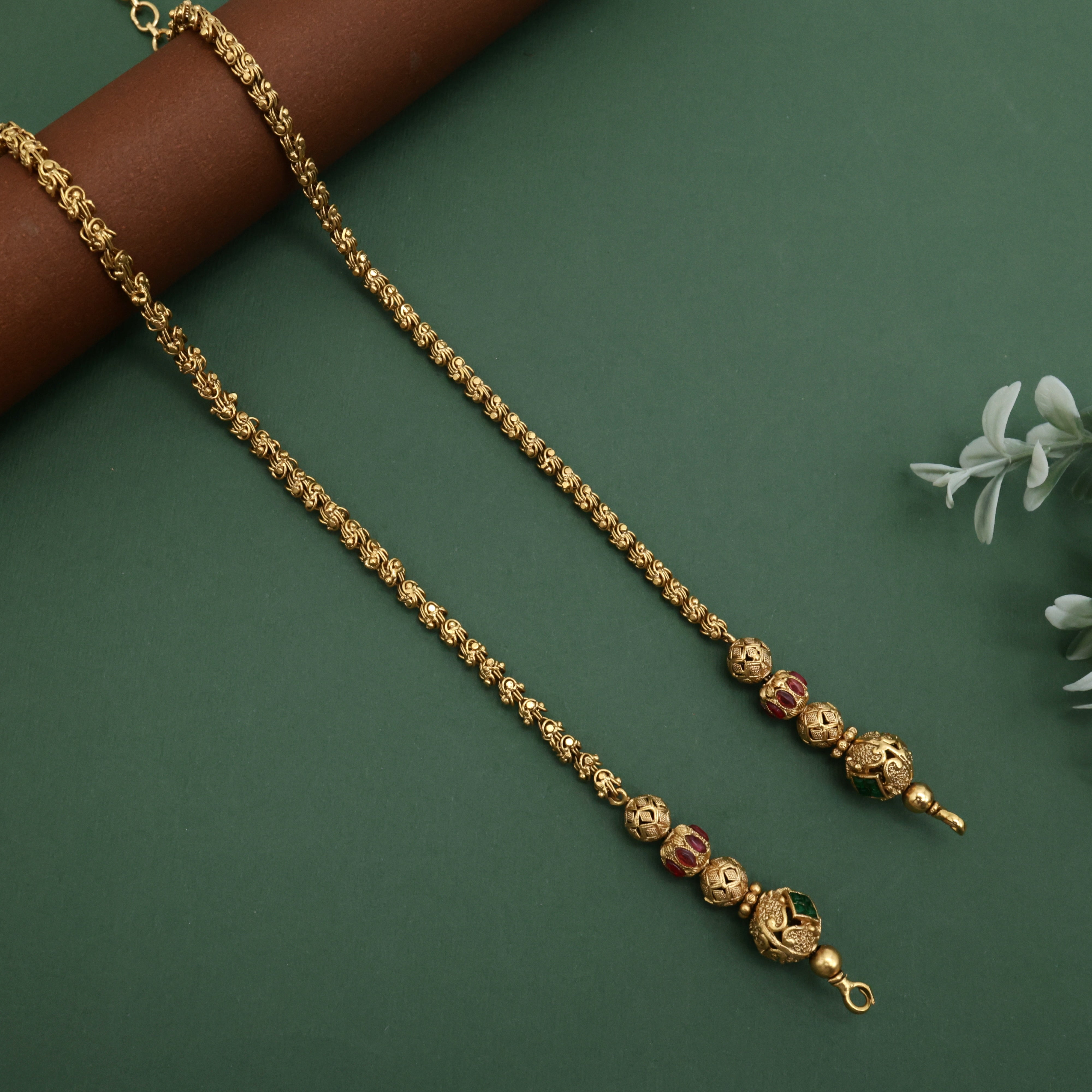 Antique Gold Look Kemp Nagas Balls Chain/Mala - Can be added to pendants