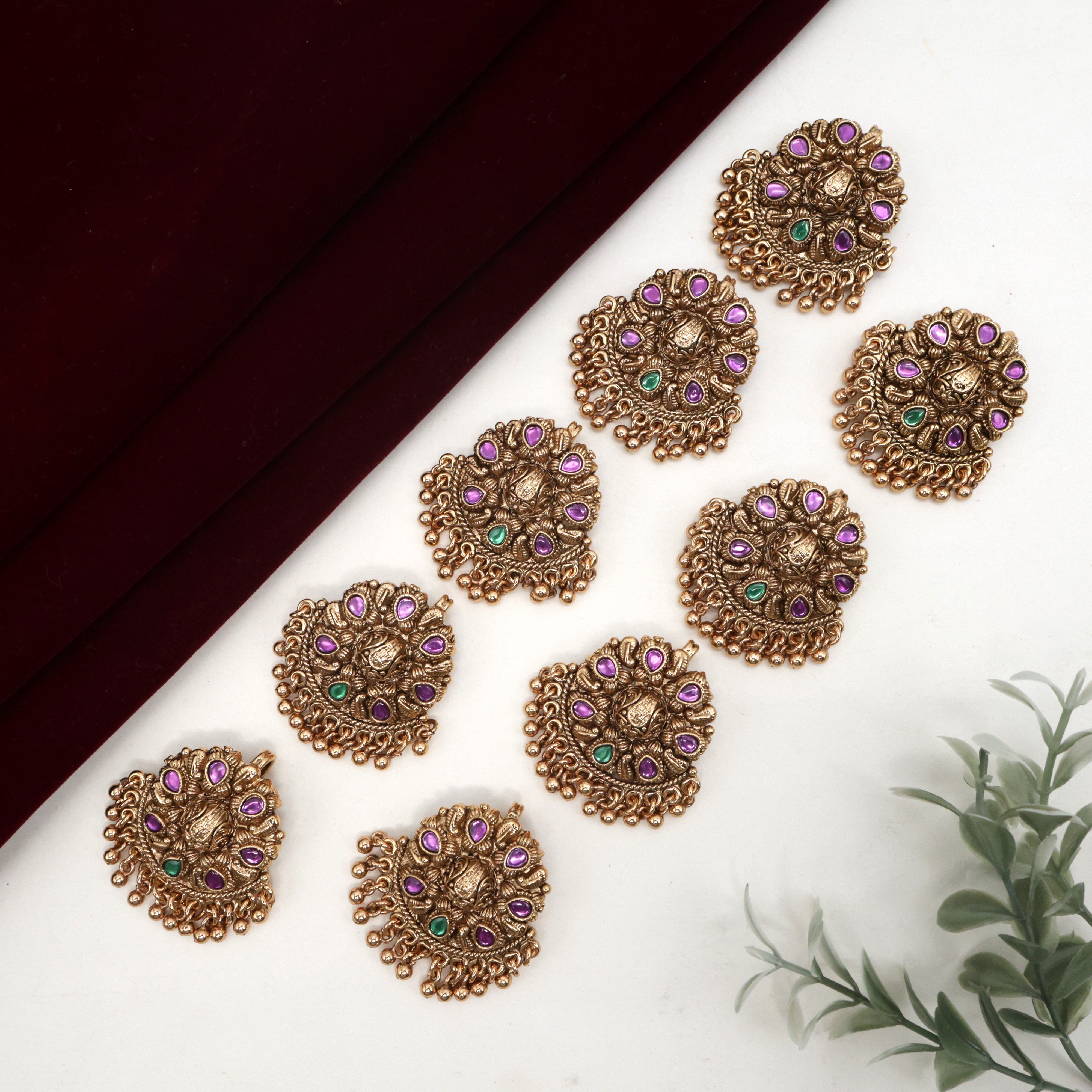 ANTIQUE NAGAS KEMP SET OF 9 FLOWER HAIR CHOTIS/JADAI BILLAIS