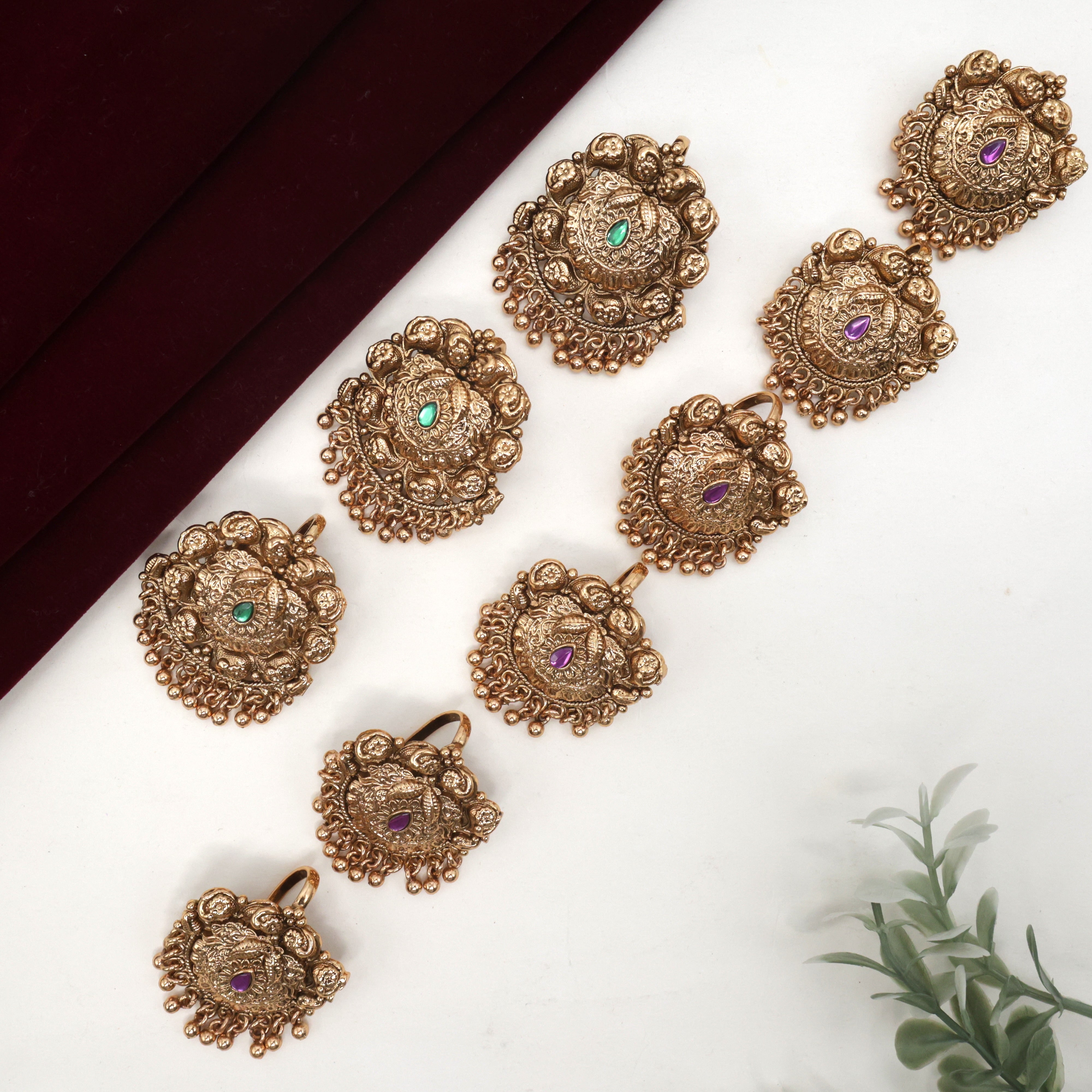 ANTIQUE NAGAS KEMP PAISLEY SET OF 9 BRIDAL CHOTIS