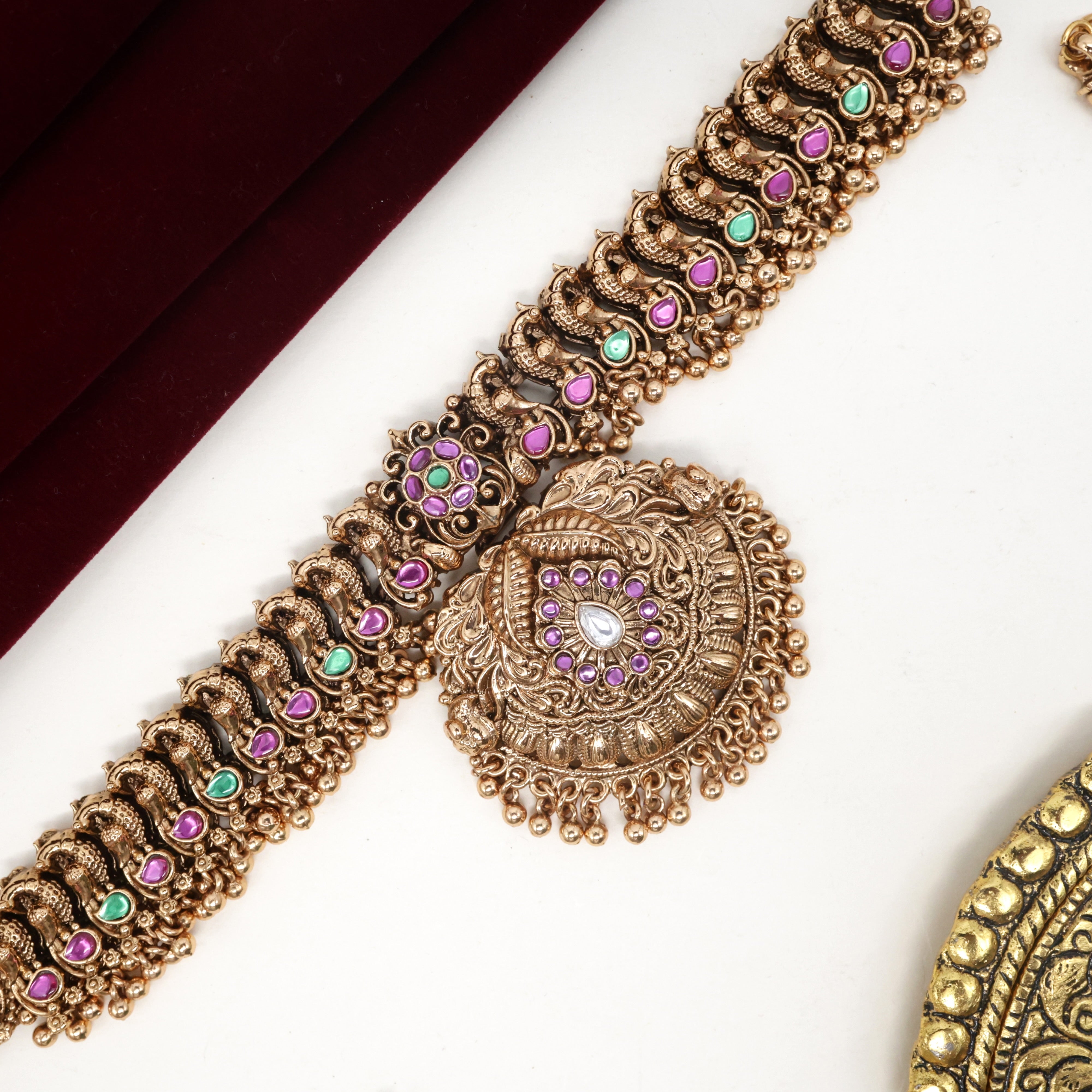 ANTIQUE GOLD KEMP PAISLEY PEACOCK BRIDAL HIP CHAIN