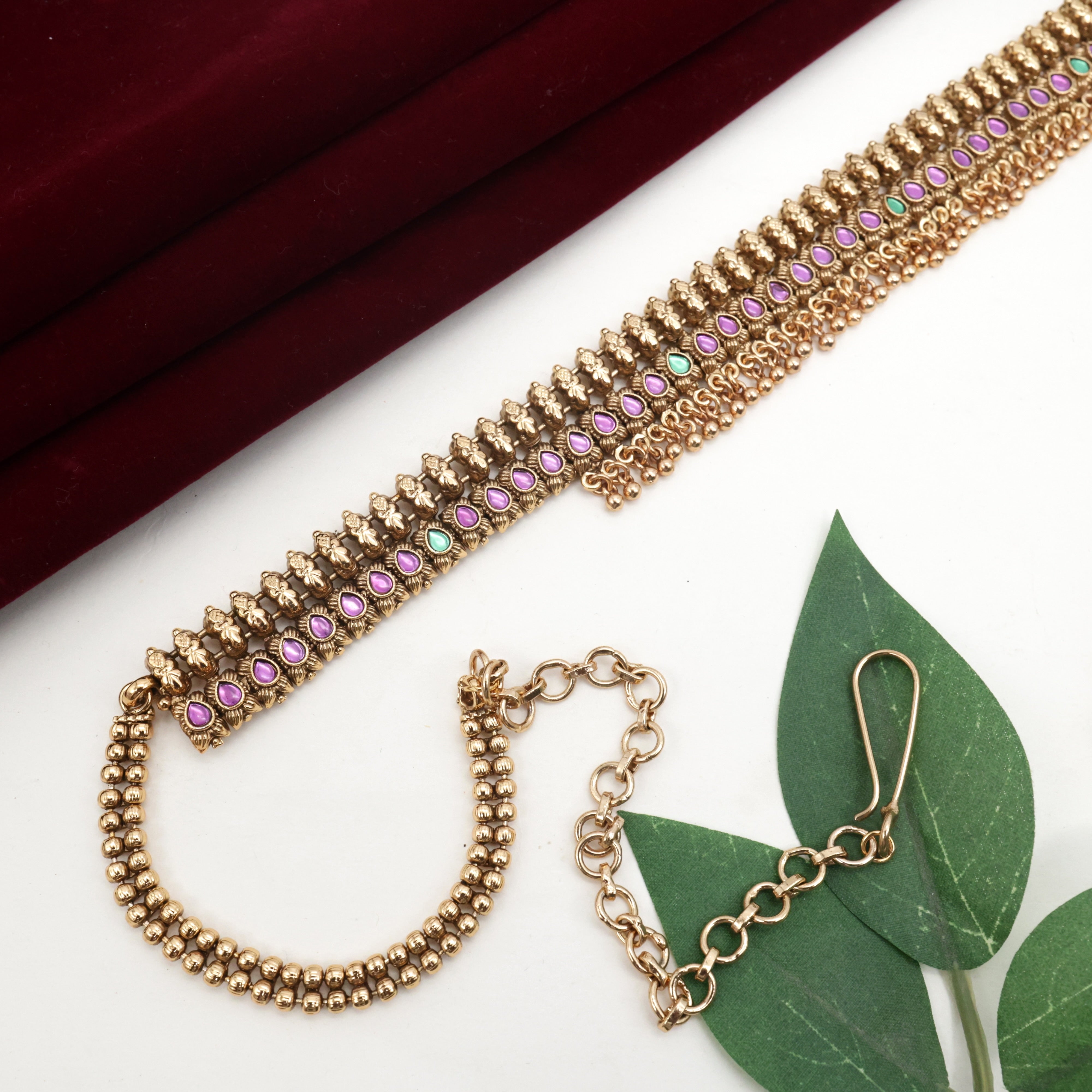ANTIQUE GOLD FLOWER BUD KEMP BRIDAL HIP CHAIN