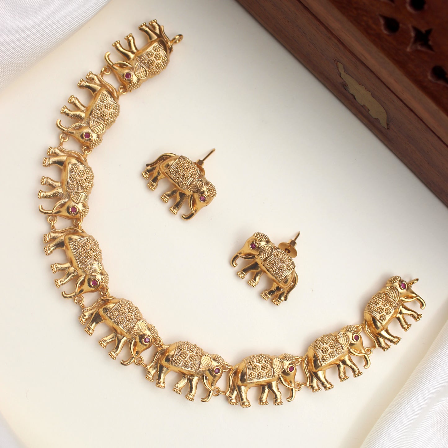 Antique Gold Nagas Elephant Kids Friendly Necklace Set