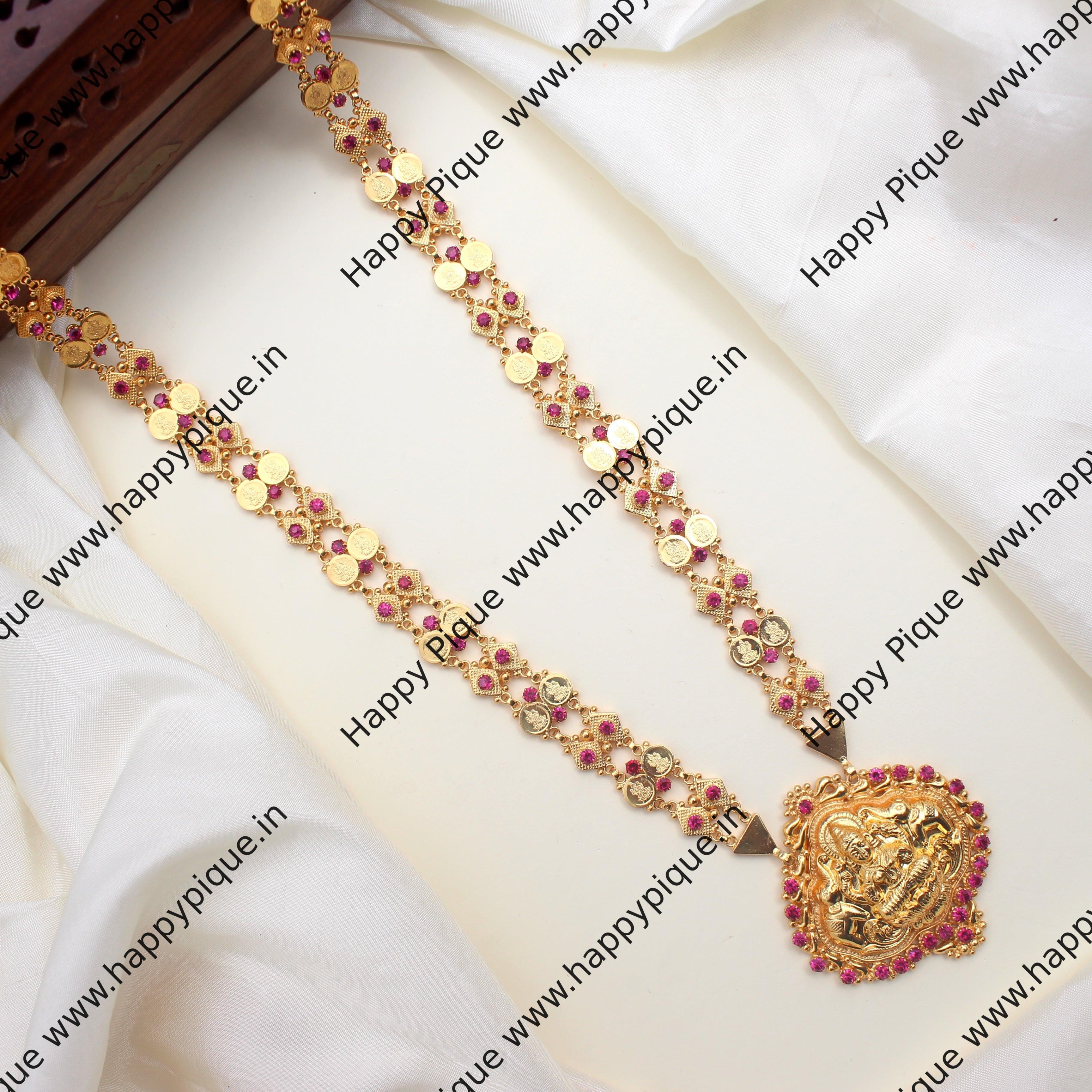 Real Gold Tone Kerala Kaasu Lakshmi Pendant AD Haaram