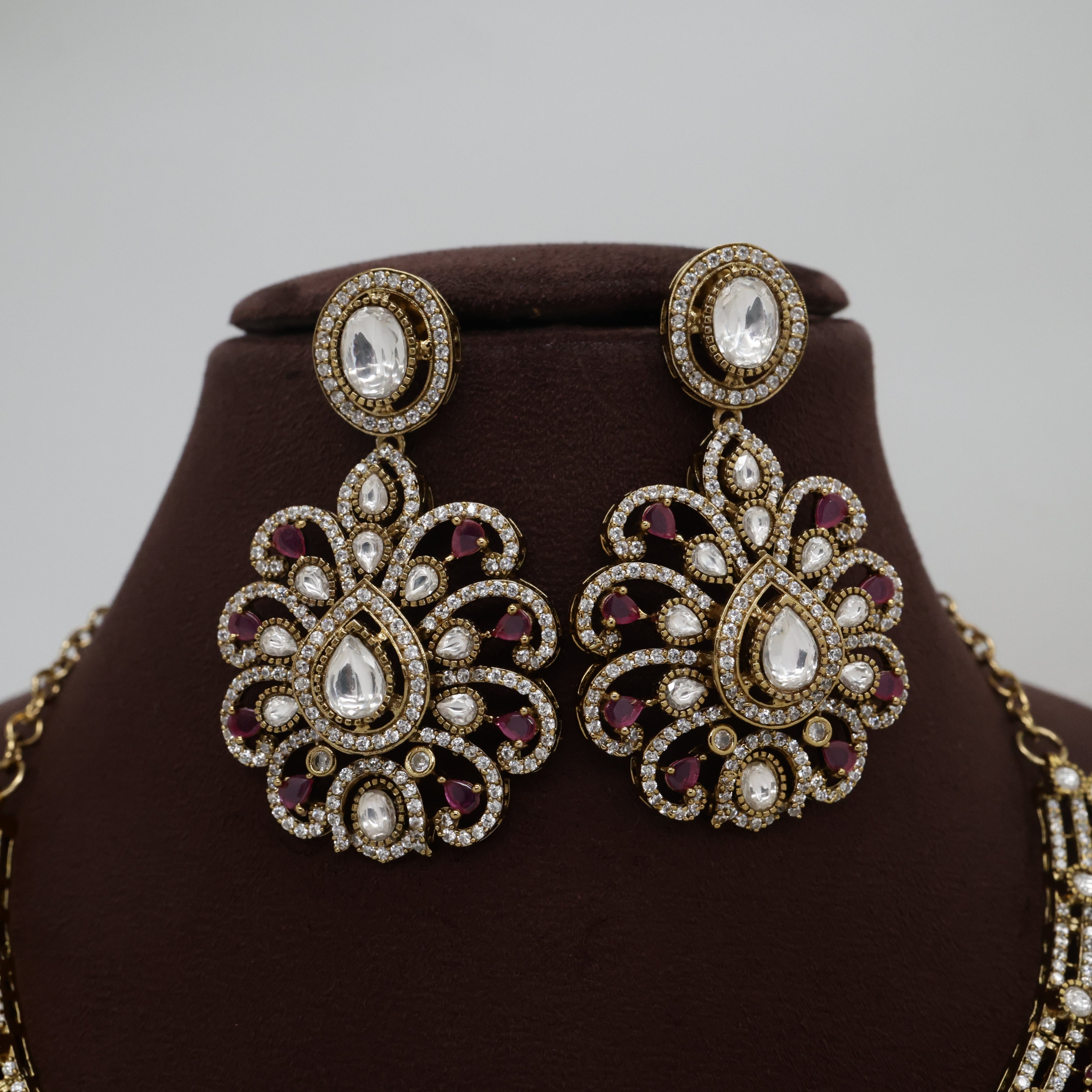 Diamond Look AD Kundan Tilak Flower Heavy Bridal Necklace Set