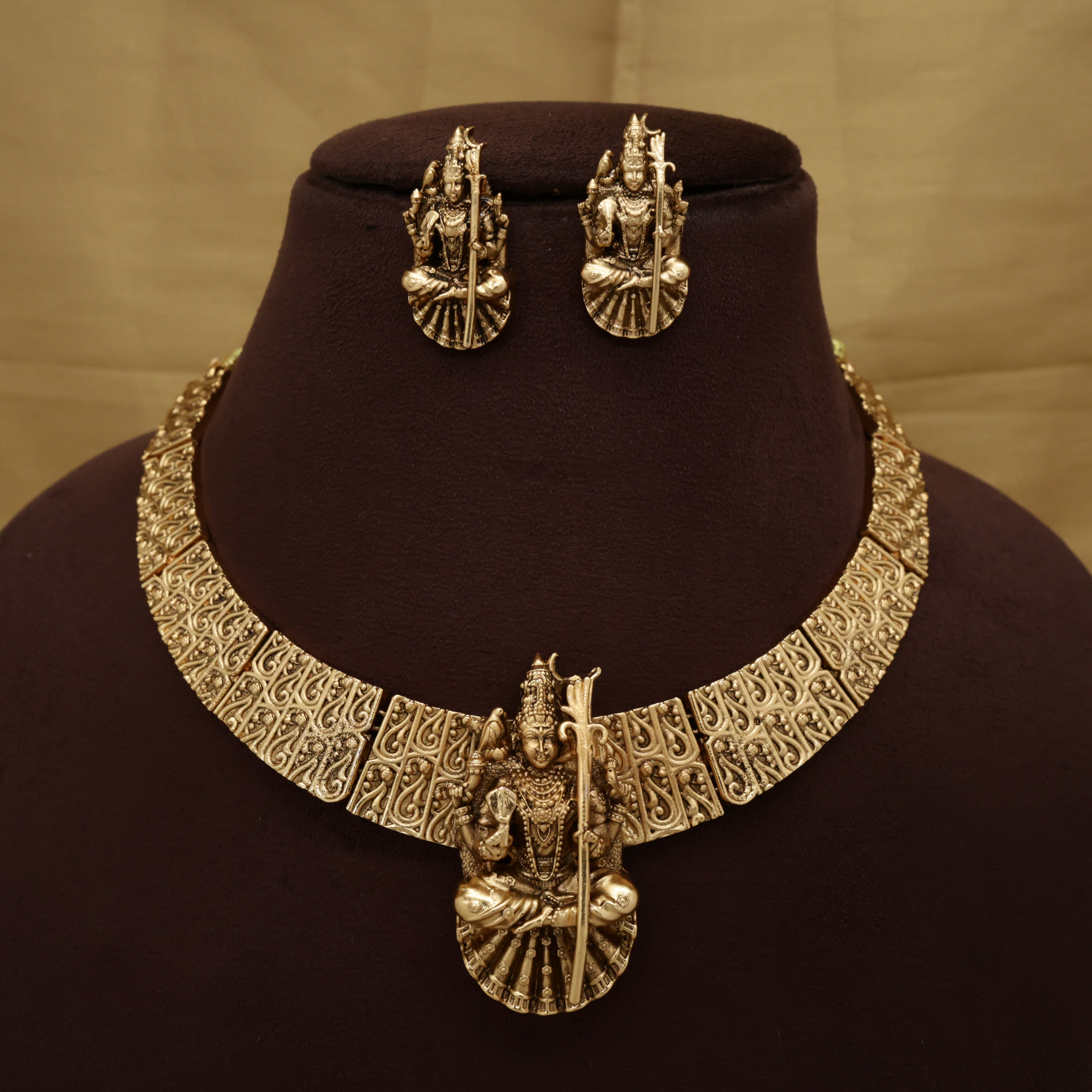 Premium Antique Nagas Tripura Sundari Pendant Hasli Necklace Set