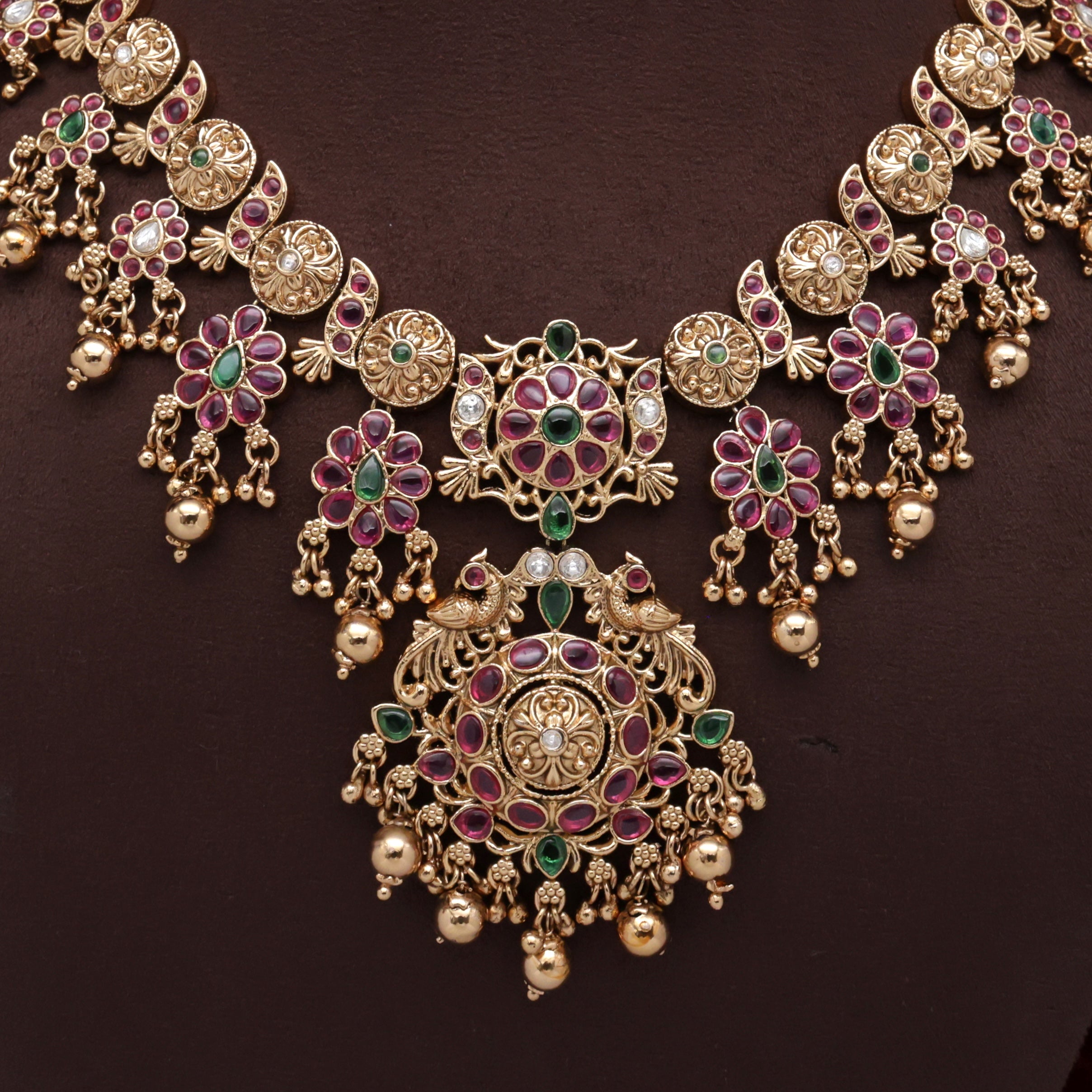 ANTIQUE NAGAS TRADITIONAL FLORAL DESIGN BRIDAL KEMP NECKLACE SET