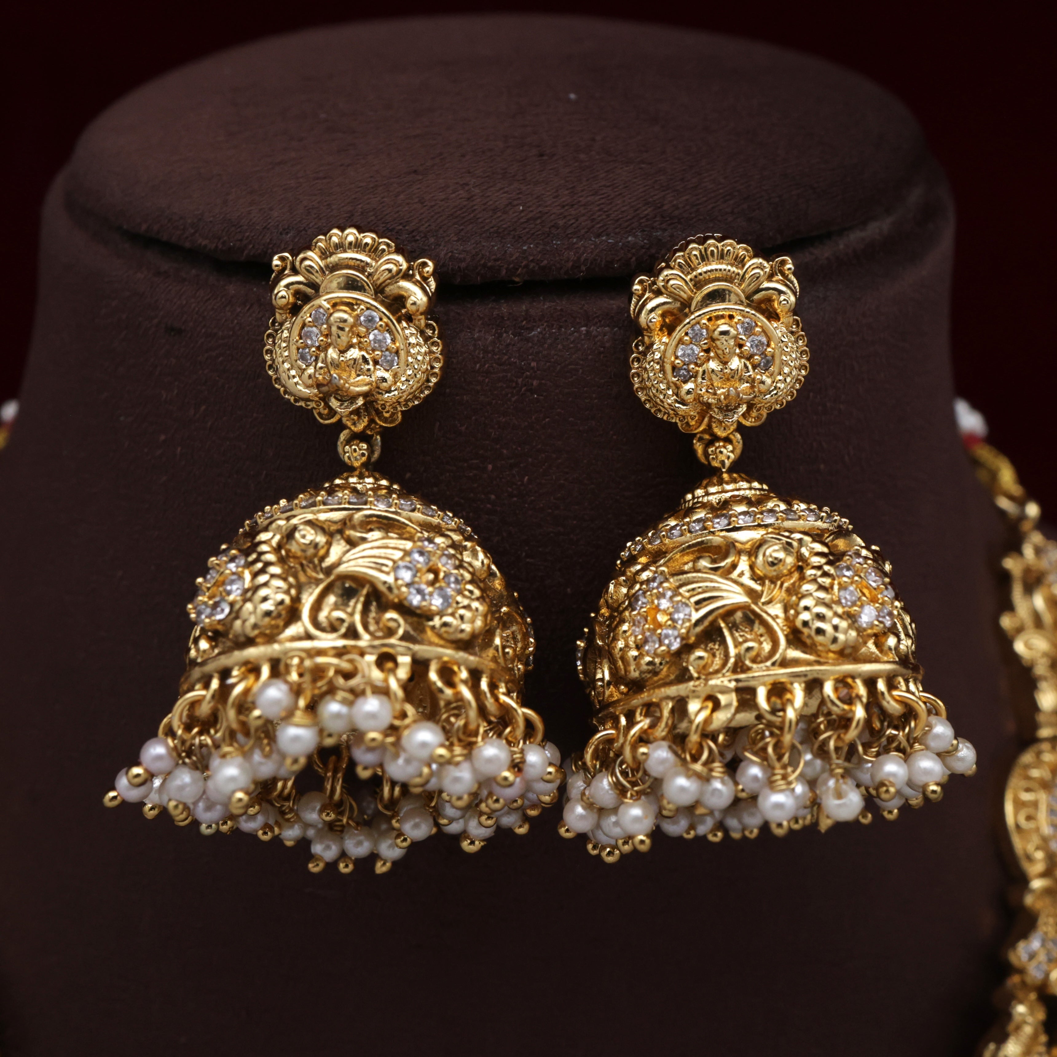 Antique Nagas Gold Look 3 Line Mahalakshmi Devi Annam Bridal Necklace Set