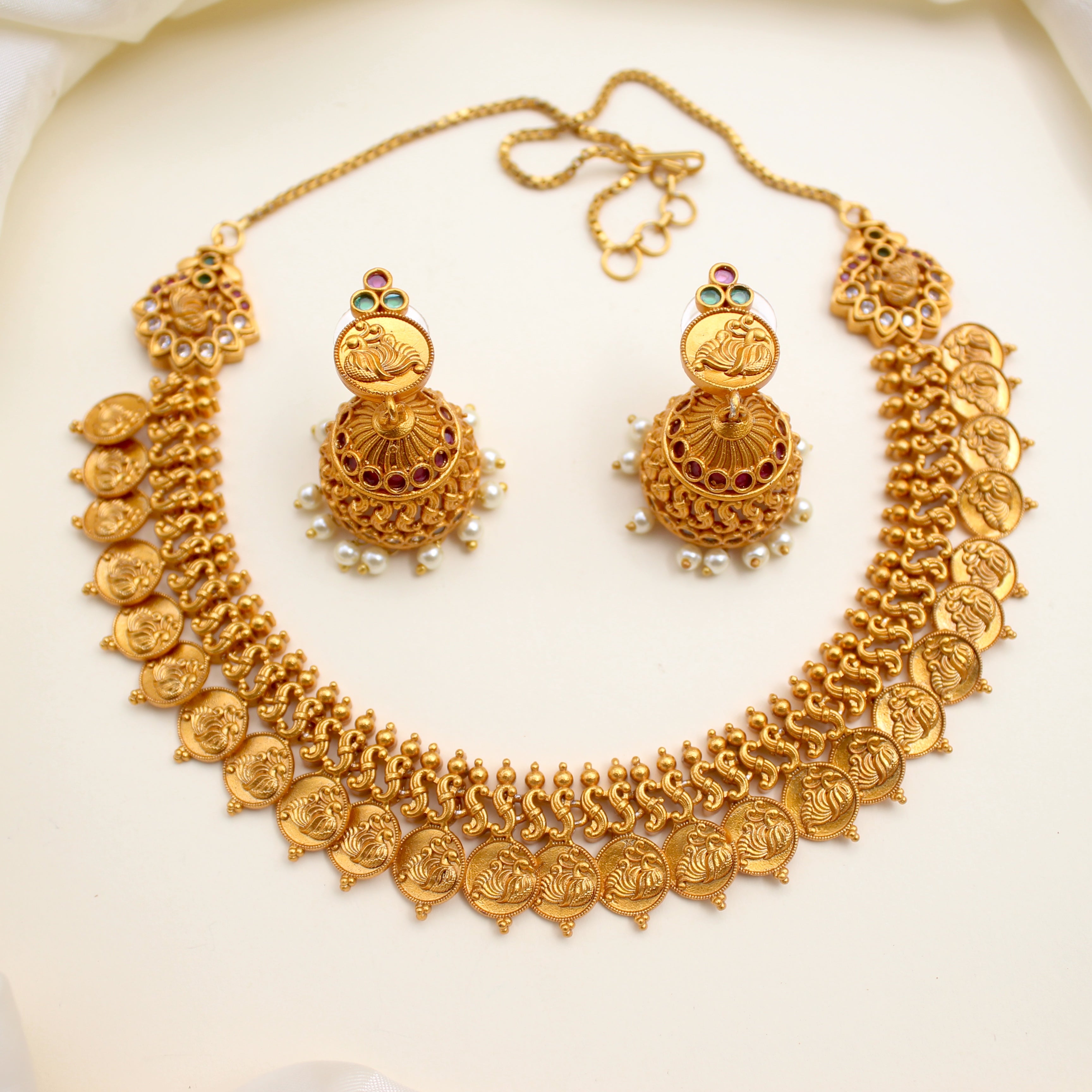 Matte Finish Annapakshi Coin Necklace Set