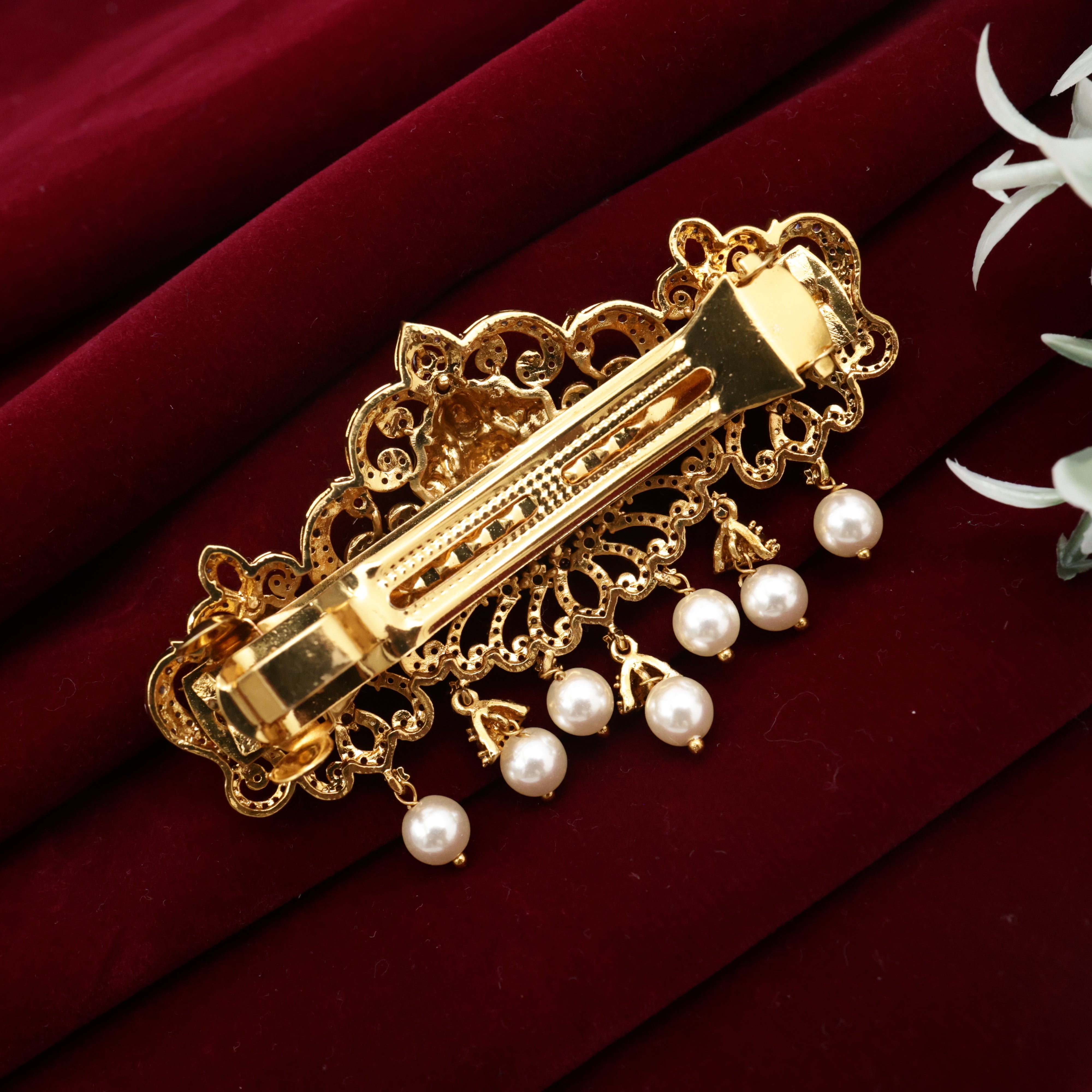 Antique AD Lakshmi Devi Bridal French Barrette Hair Clip