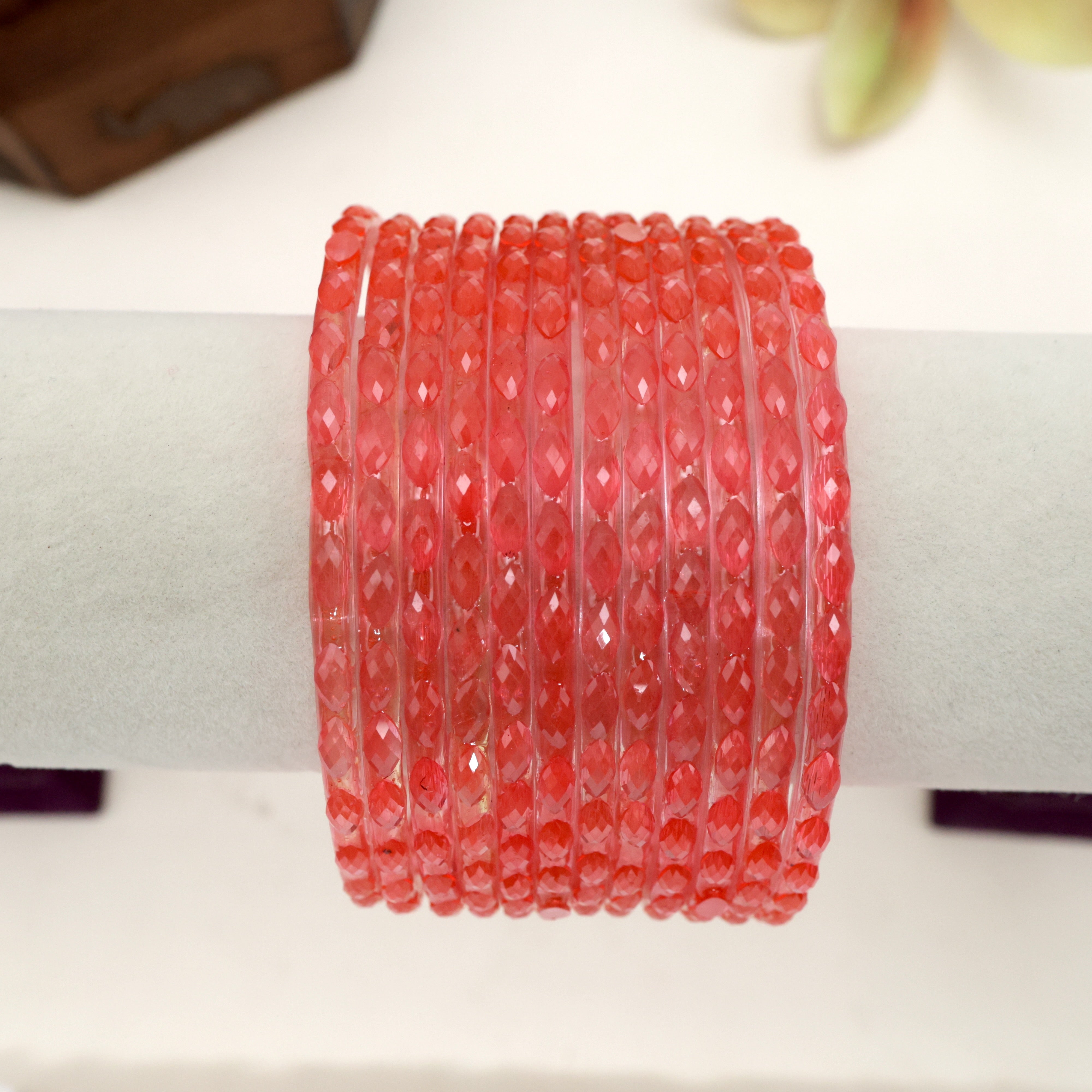 Plain Crystal Cut Glass Bangles - Neon Pink